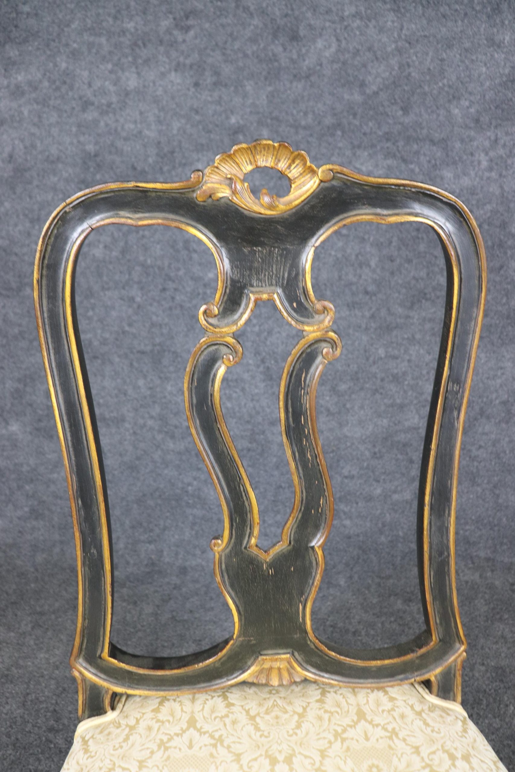 Antique Louis XV Style Side Chairs: Ebonized Gilt Accent Chairs - Image 8