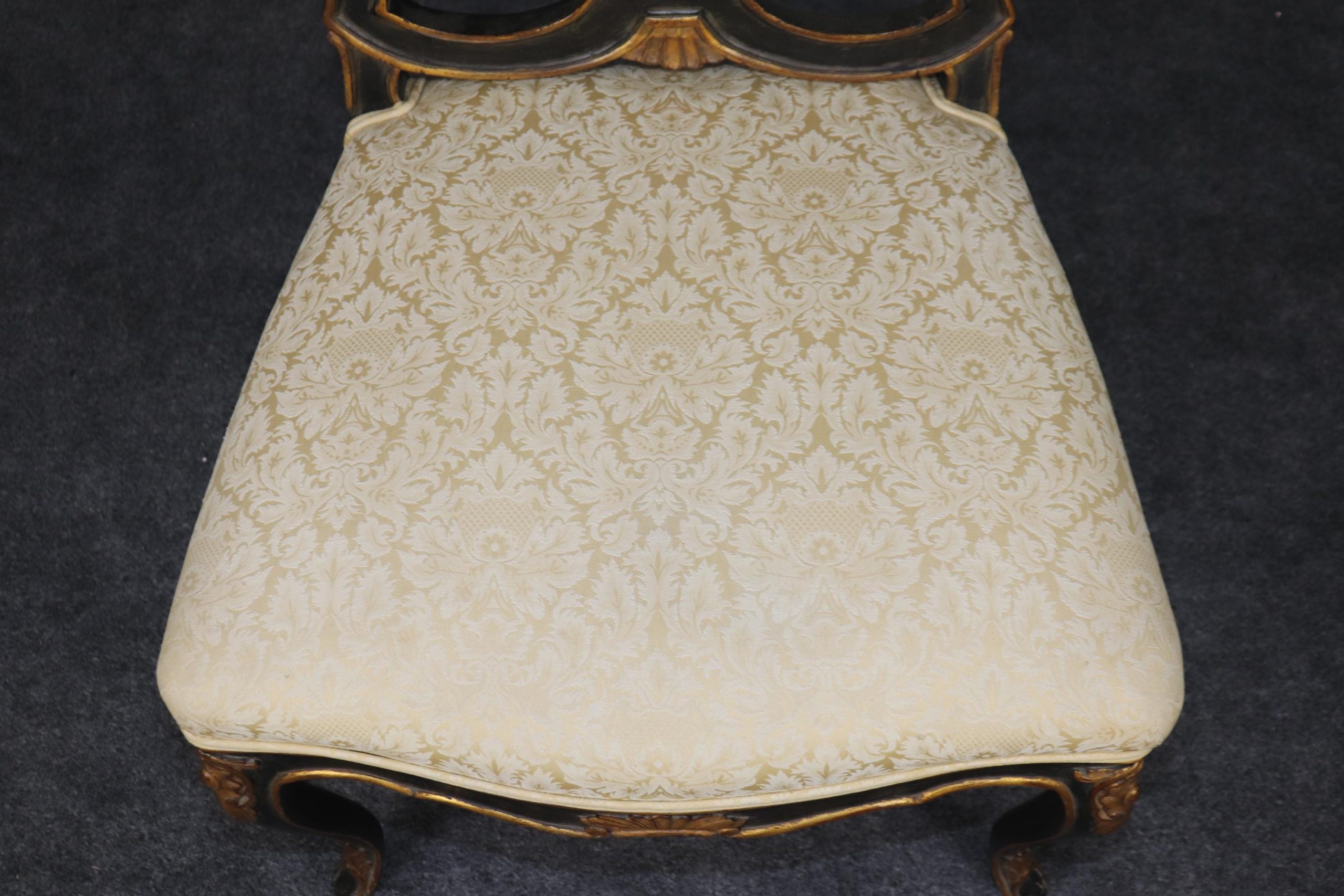 Antique Louis XV Style Side Chairs: Ebonized Gilt Accent Chairs - Image 10