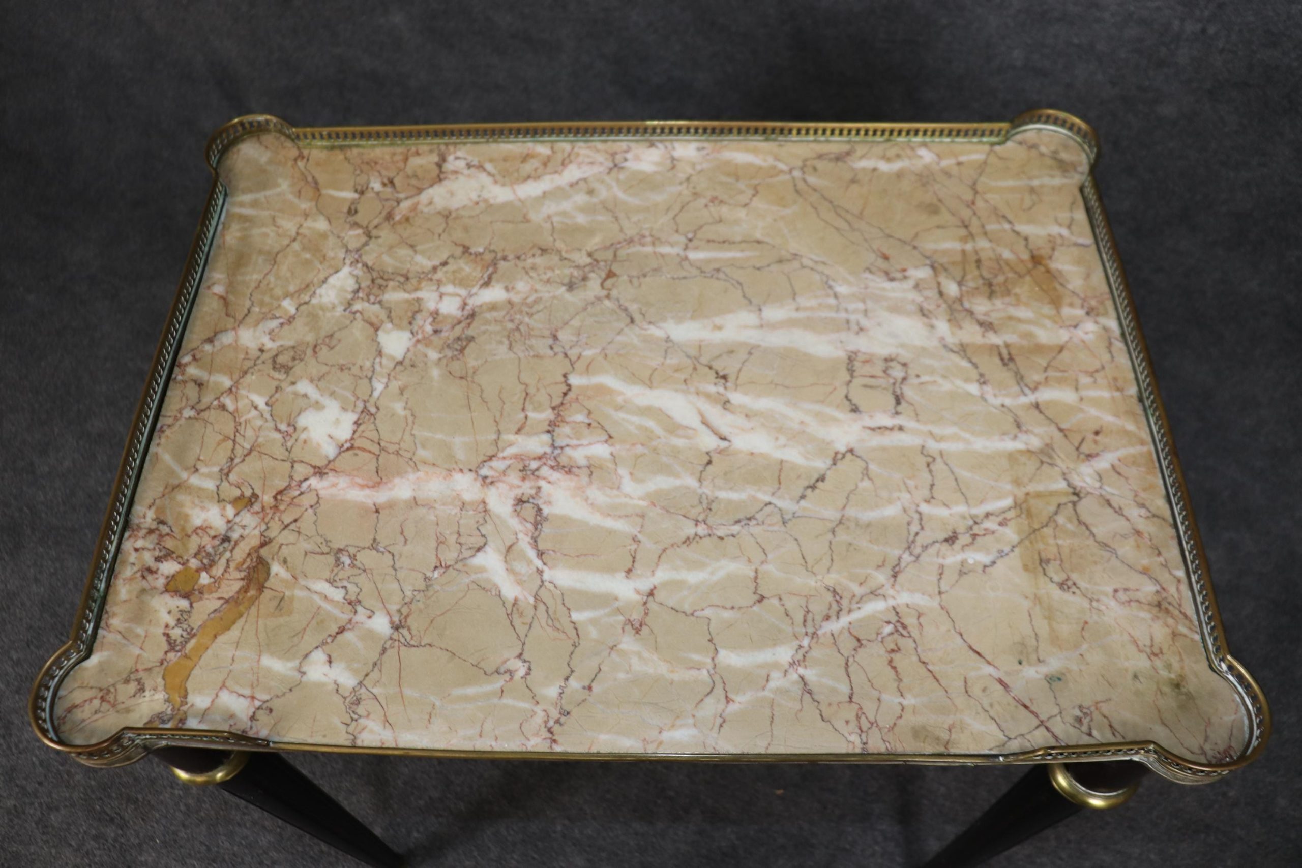 Vintage French Louis XVI Marble Top Side Table: Brass Accent End Table - Image 10