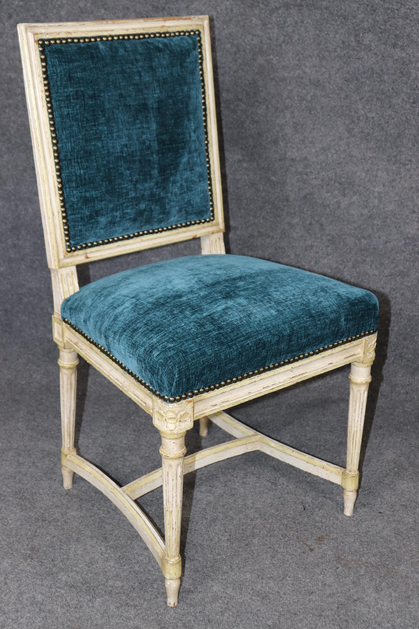 Pair of French Louis XVI Style Distressed Painted Accent Chairs - Image 5