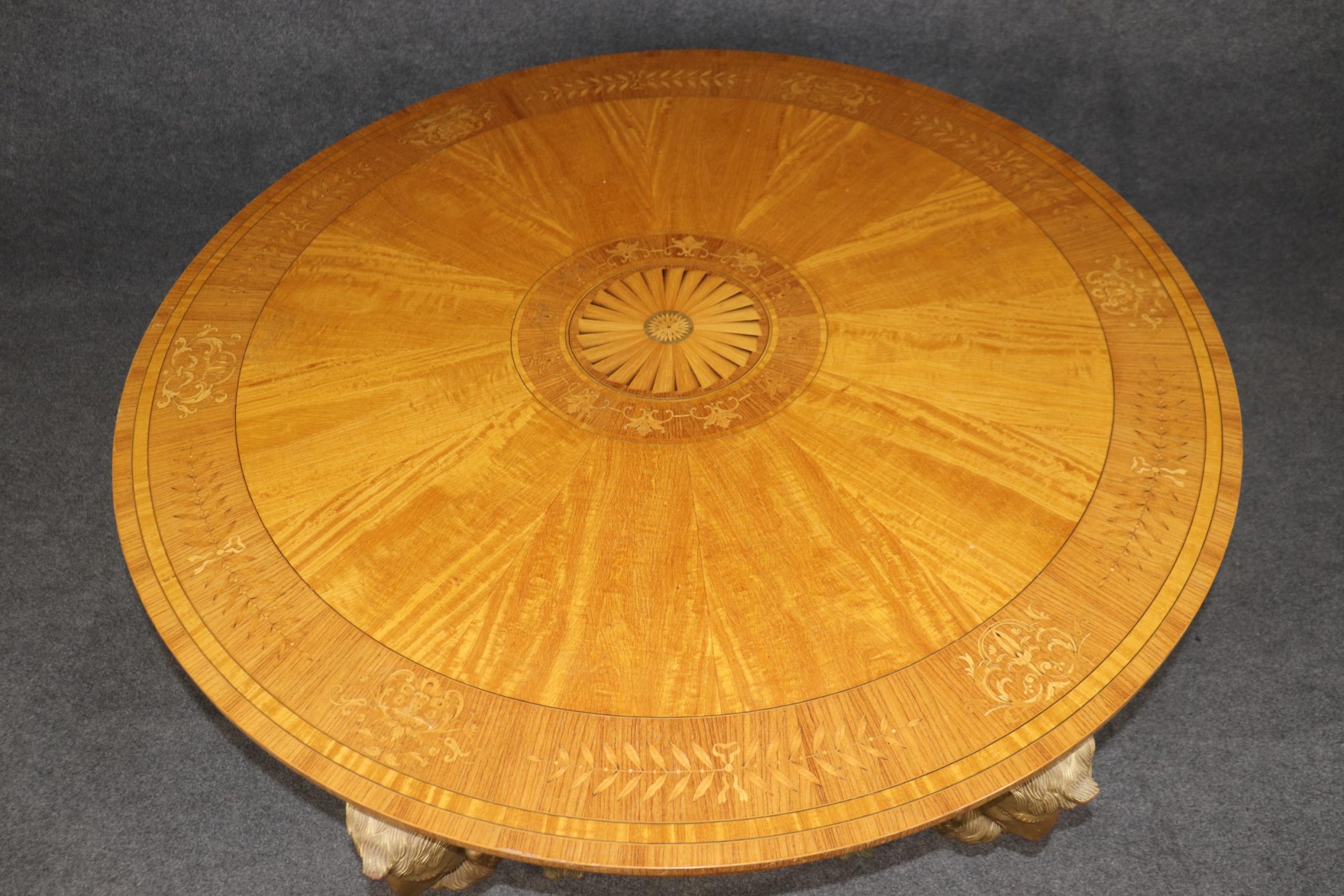 Vintage Regence Style Inlaid Center Table with Gold Rams Head - Image 4