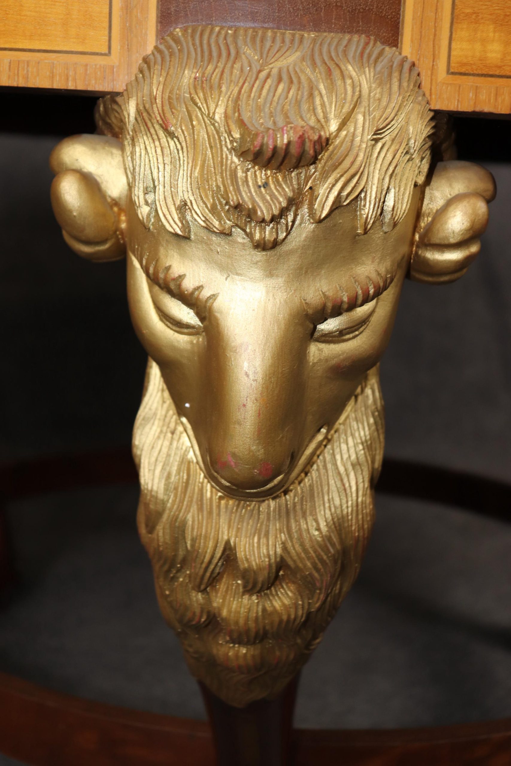 Vintage Regence Style Inlaid Center Table with Gold Rams Head - Image 6