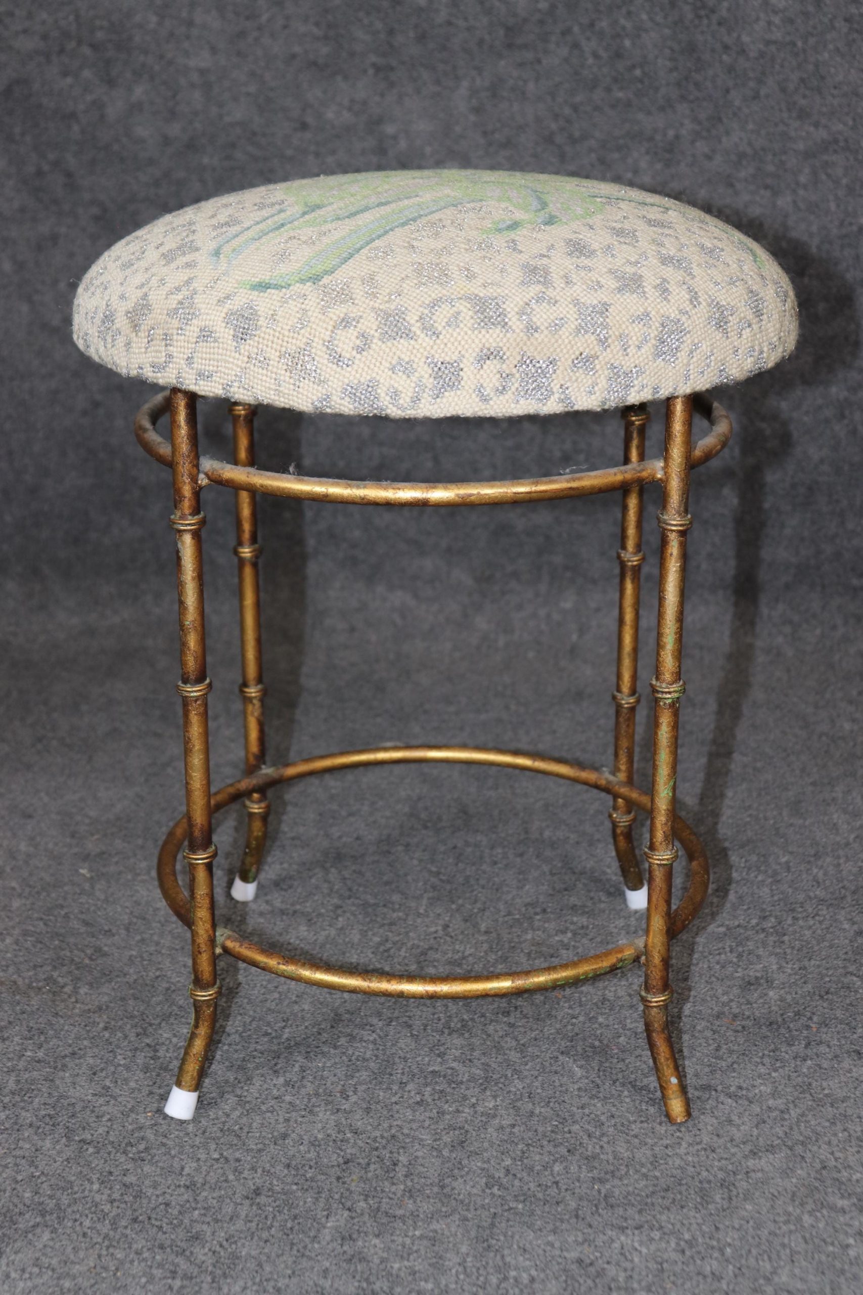MCM Gilt Needlepoint Bench: Petite Maison Bagues Style Footstool - Image 4