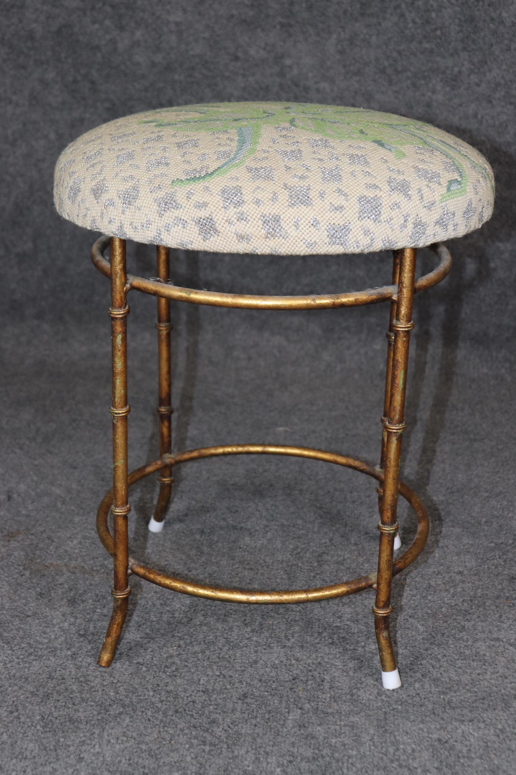 MCM Gilt Needlepoint Bench: Petite Maison Bagues Style Footstool - Image 5