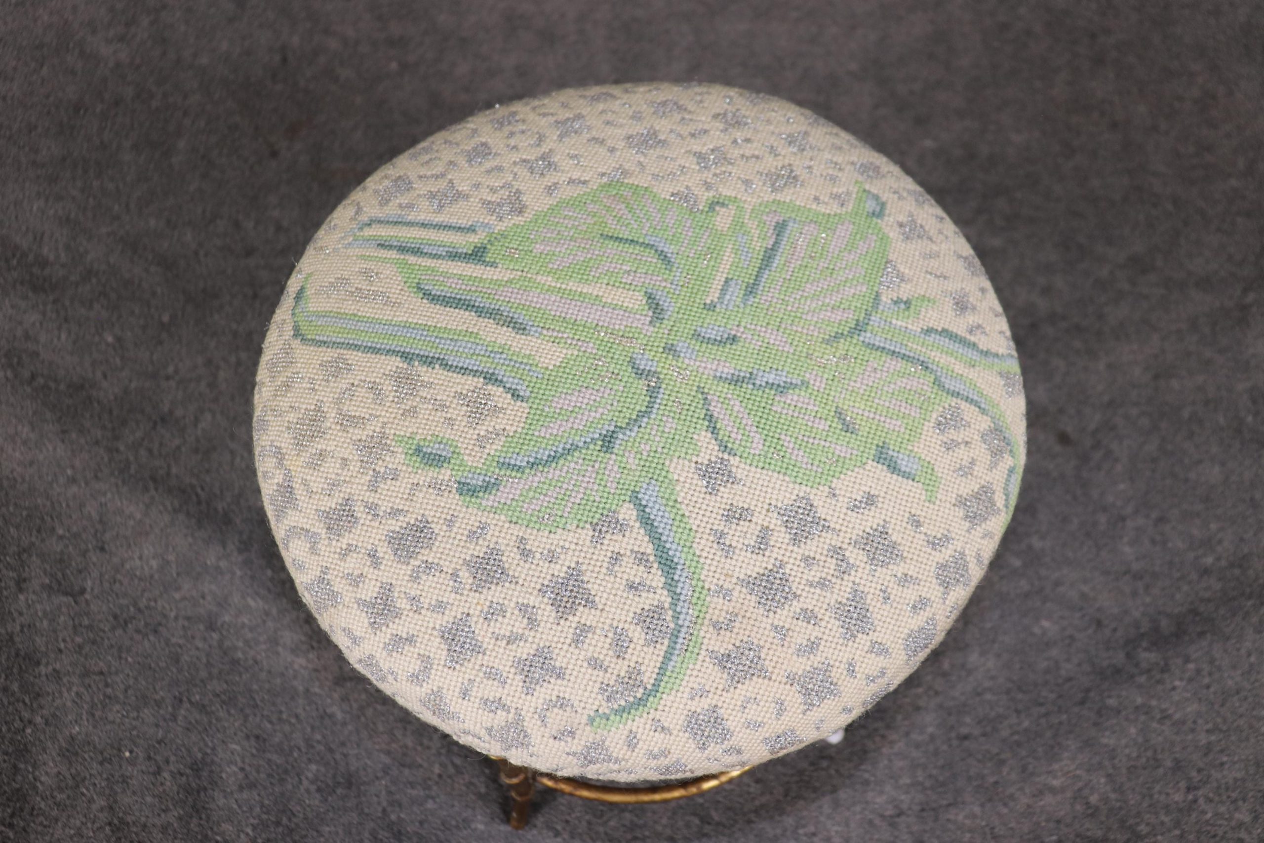 MCM Gilt Needlepoint Bench: Petite Maison Bagues Style Footstool - Image 6