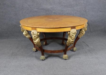 Vintage Regence Style Inlaid Center Table with Gold Rams Head