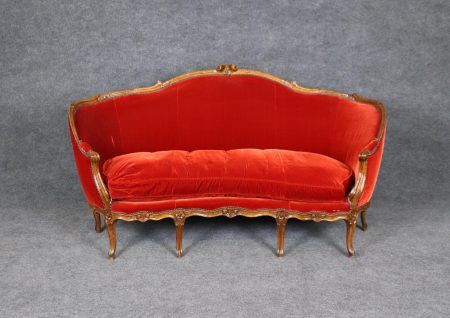 Antique 18th Century French Louis XV Carved Red Settee