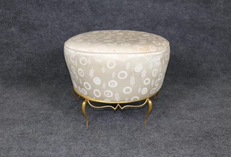 Art Deco Gilt Metal Ottoman: Vintage Upholstered Footstool
