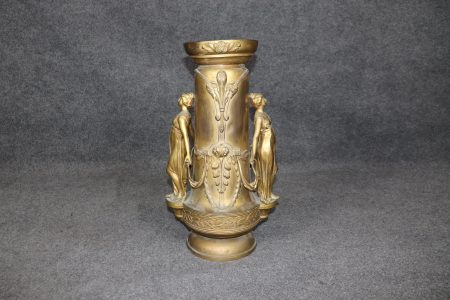 Vintage Art Nouveau Gilt Metal Figural Urn Vase: Entryway Decor