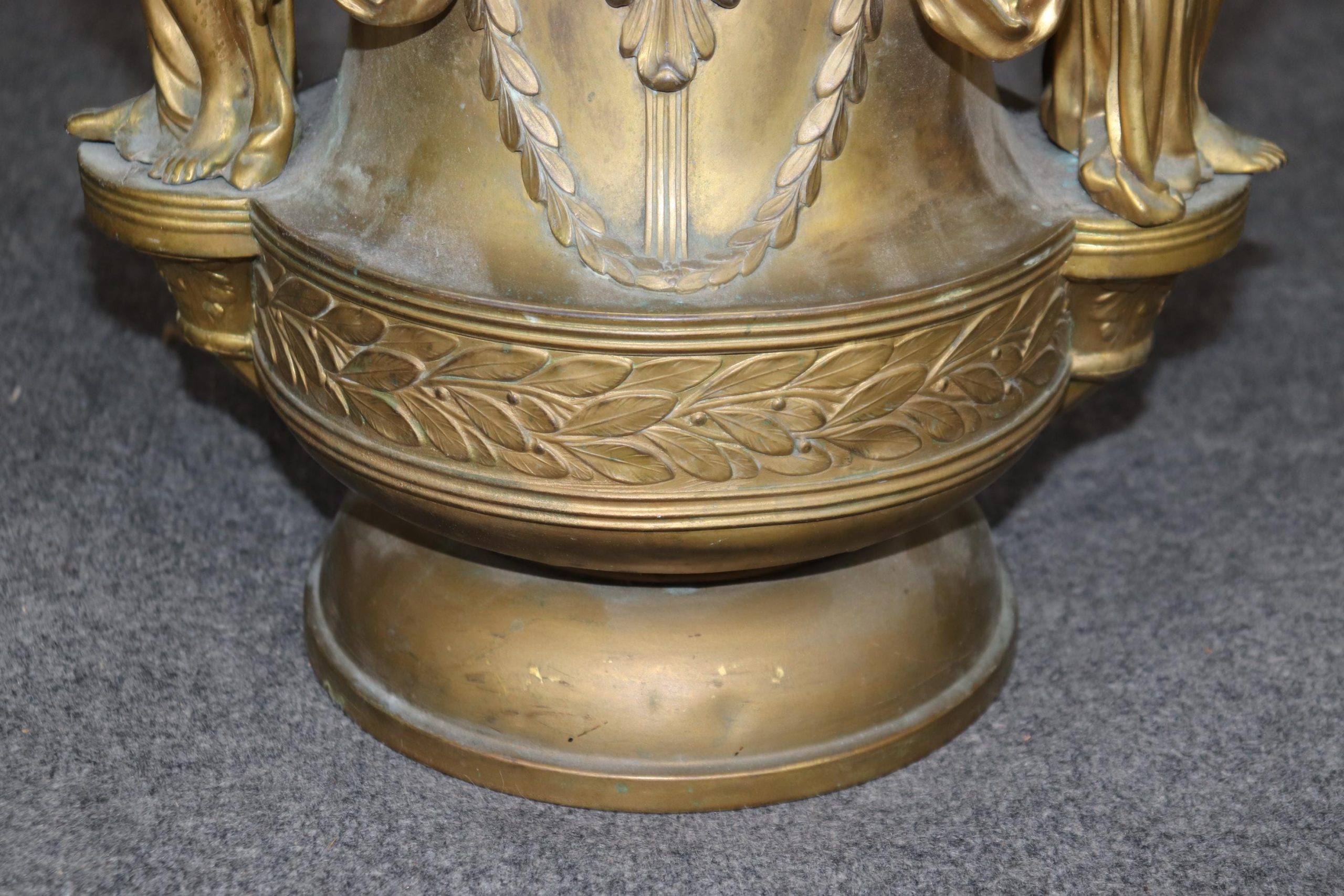 Vintage Art Nouveau Gilt Metal Figural Urn Vase: Entryway Decor - Image 5