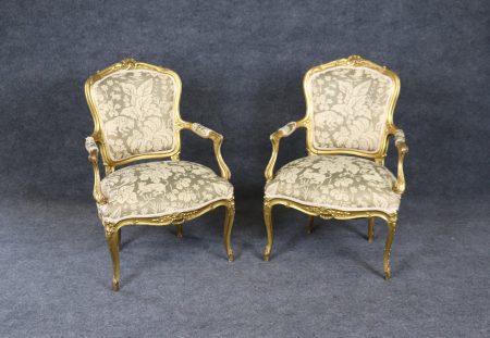 Vintage Louis XV Style Armchairs: Carved Gold Gilt Accent Chairs