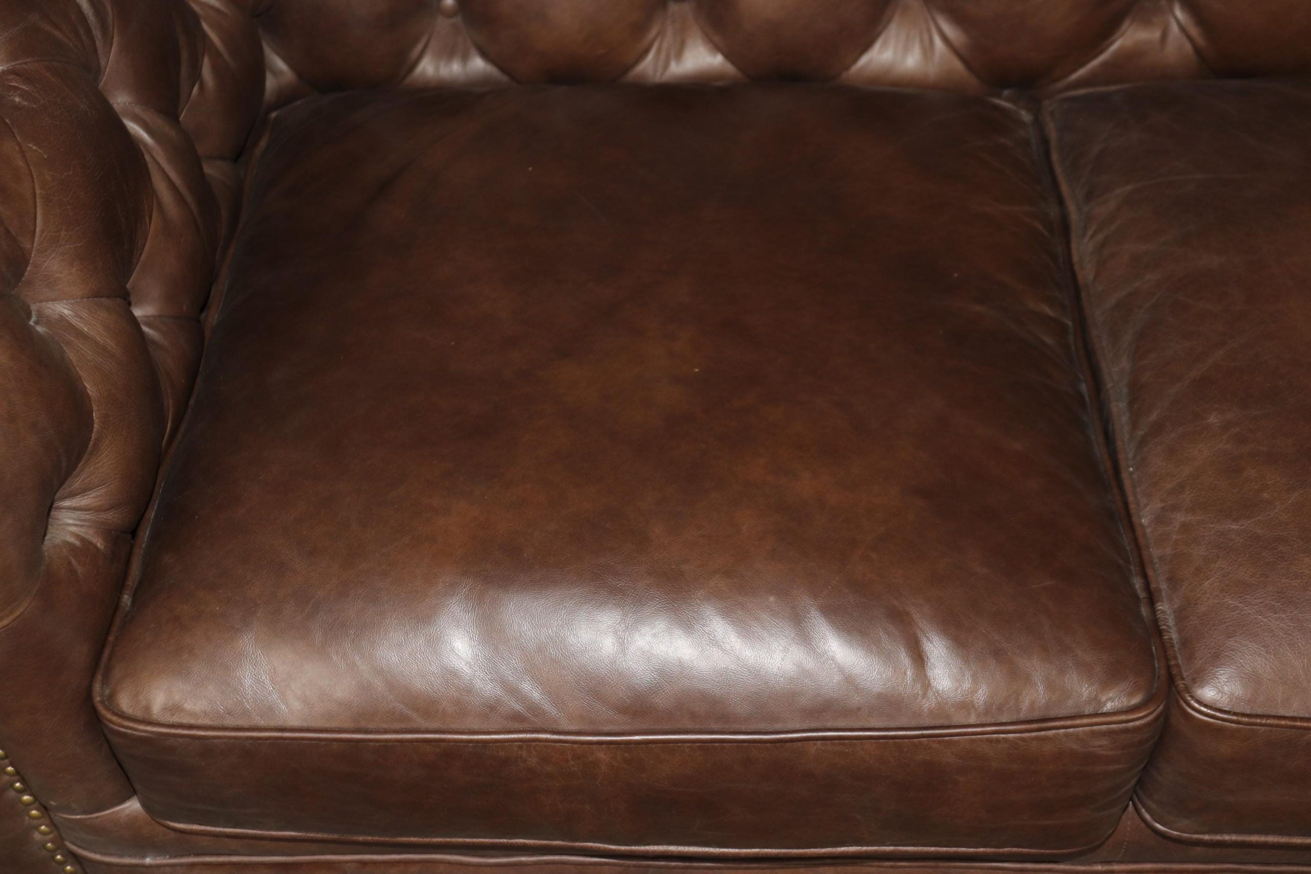 Vintage Brown Tufted Leather Chesterfield Loveseat - MCM Living Room Furniture - Image 8
