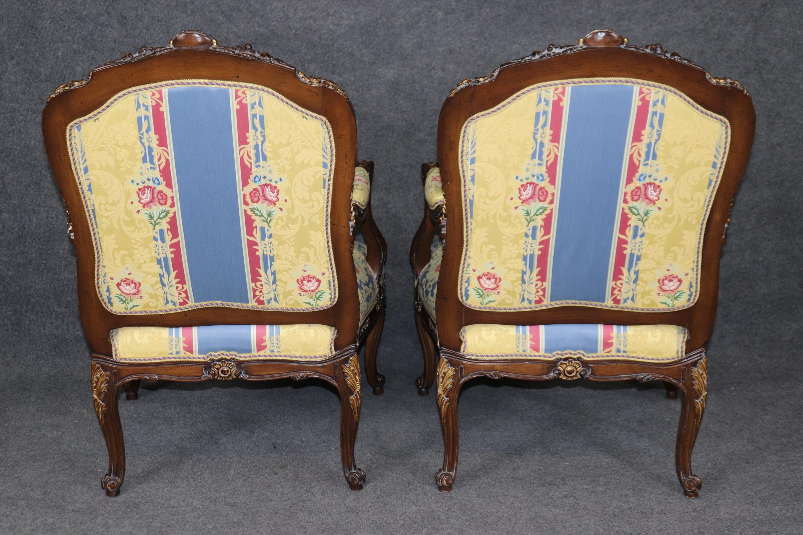 Vintage Louis XV Style Armchairs: Floral Upholstery, Gilt Accents - Image 4