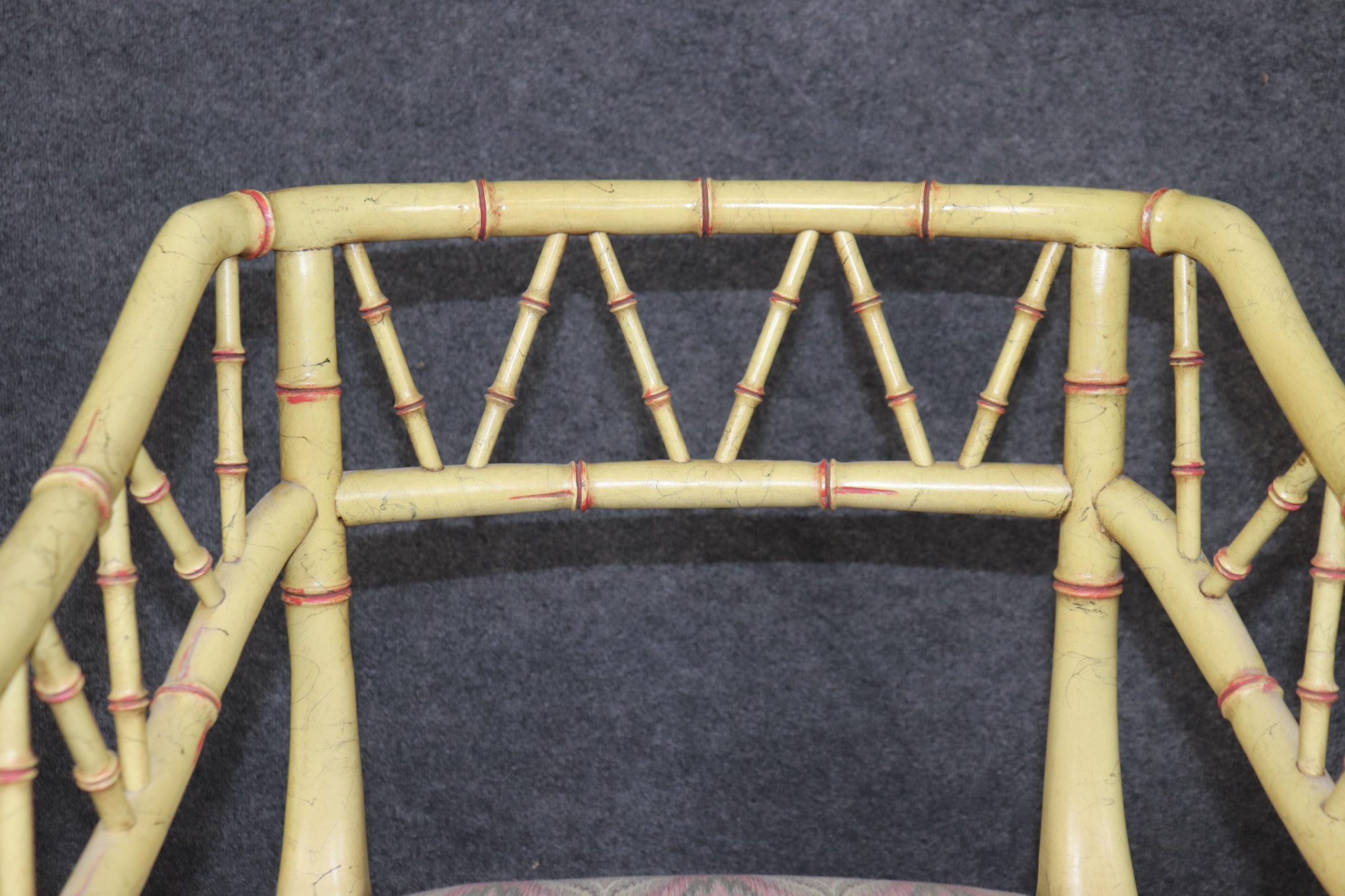 Hollywood Regency Faux Bamboo Armchairs: Creme Accent Chairs, Pair - Image 8