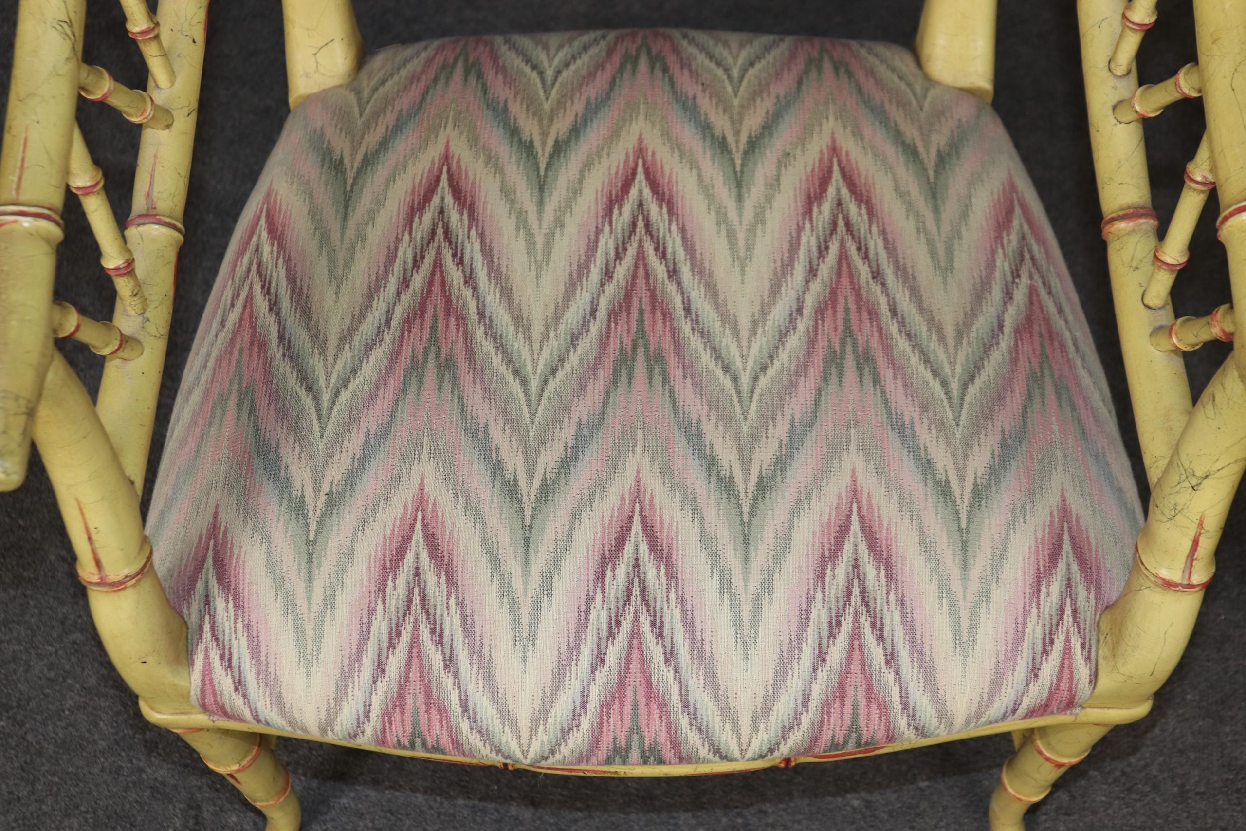 Hollywood Regency Faux Bamboo Armchairs: Creme Accent Chairs, Pair - Image 9