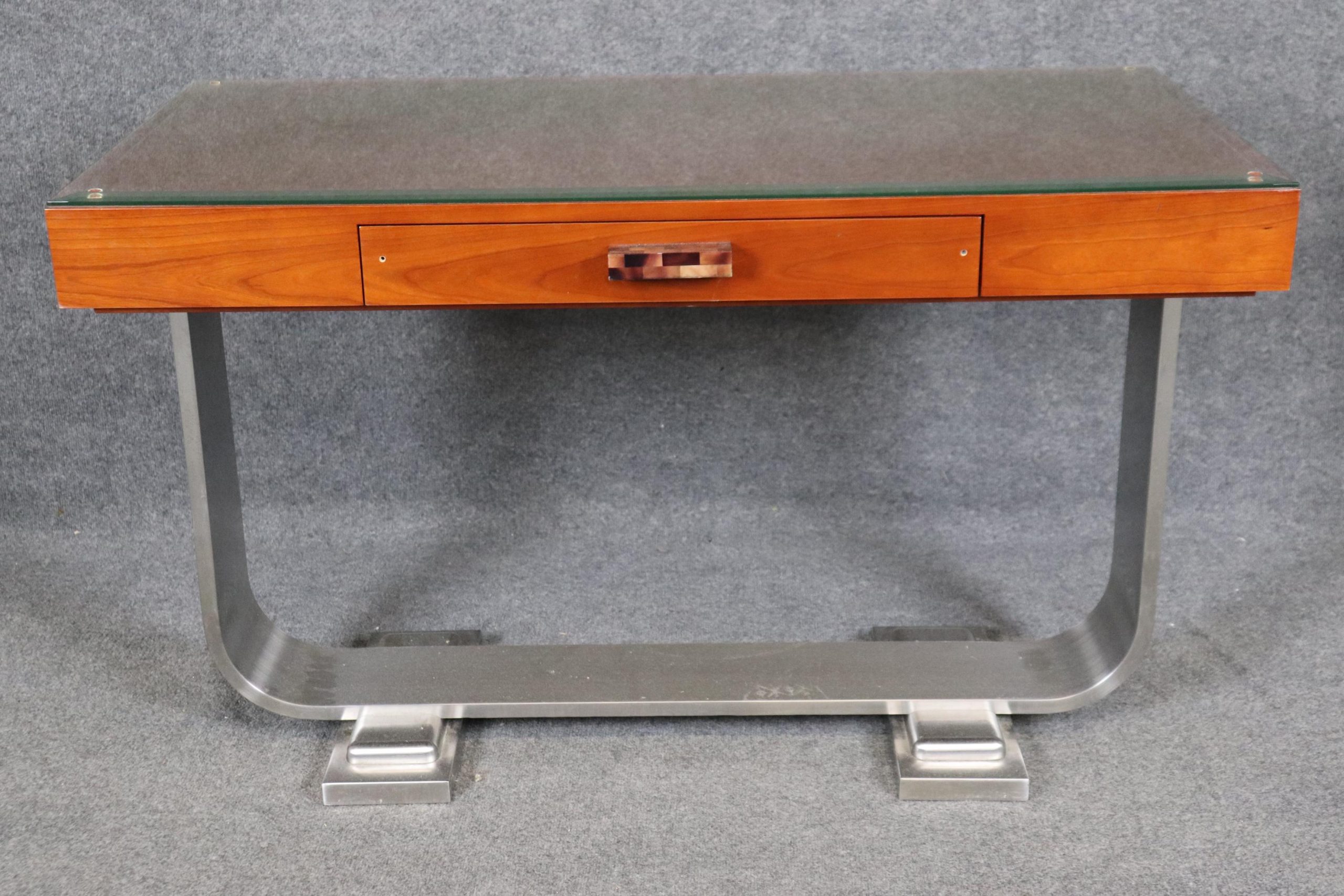 Vintage Art Deco Leather Top Desk: Ruhlmann Style Writing Table - Image 2