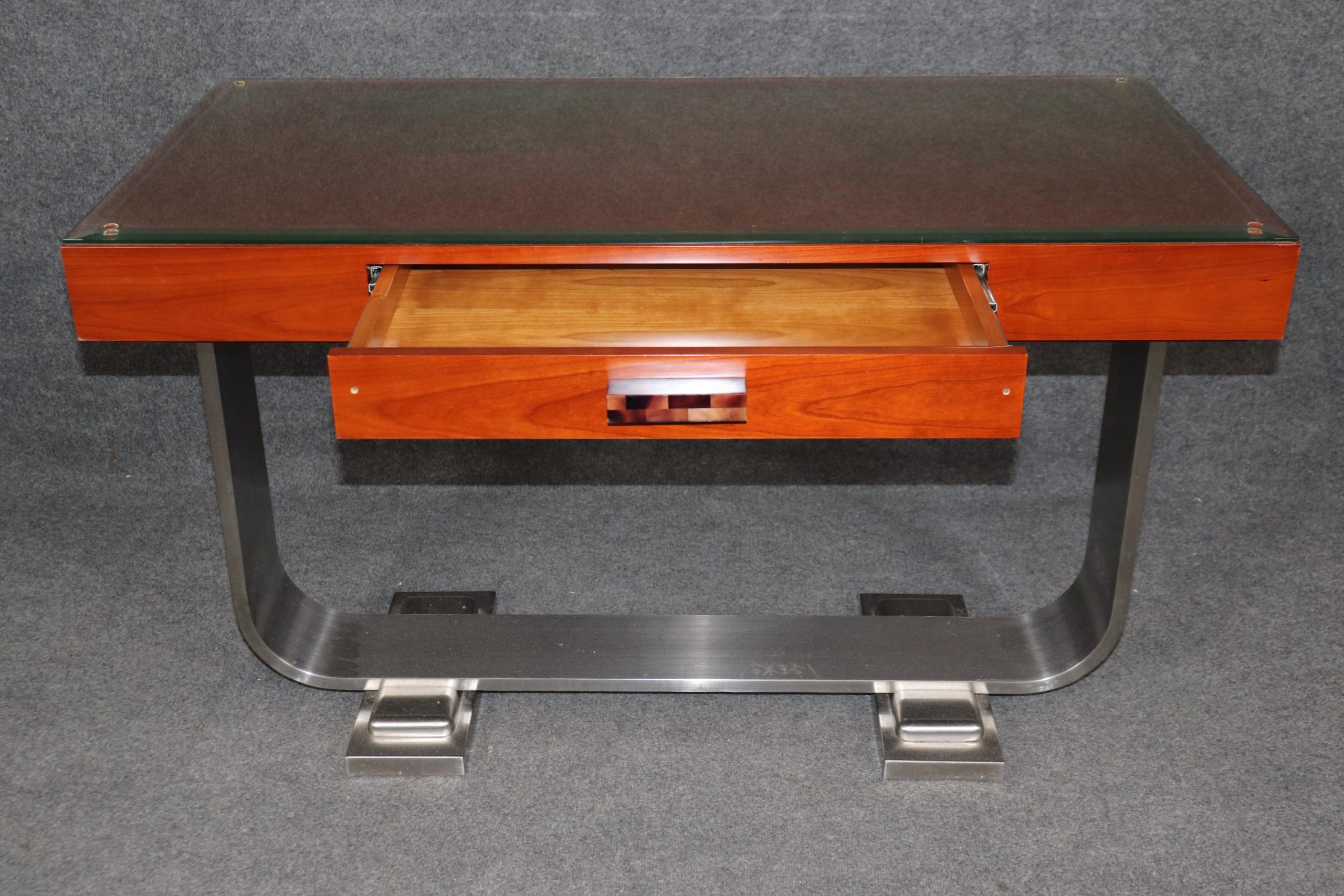 Vintage Art Deco Leather Top Desk: Ruhlmann Style Writing Table - Image 7