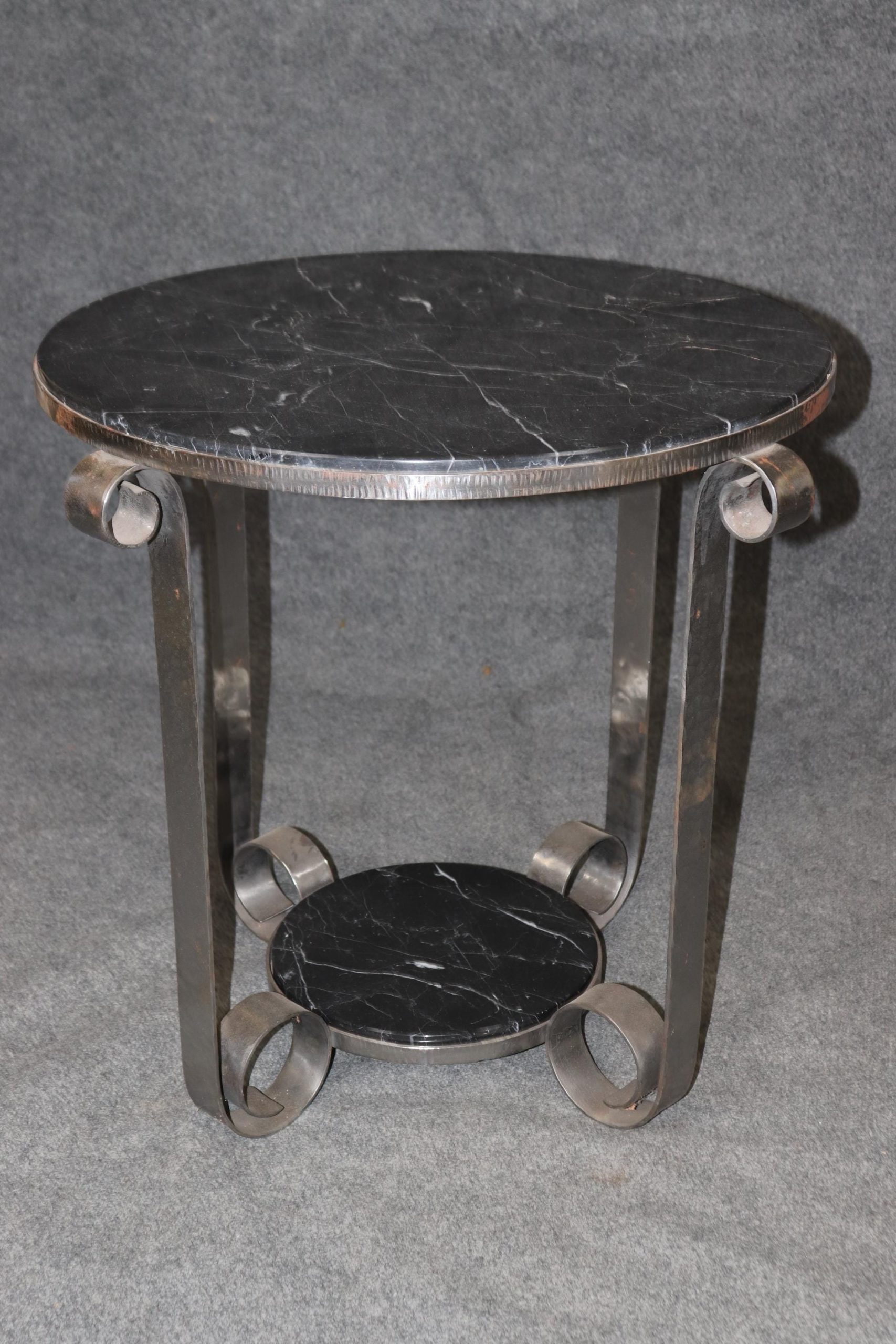 Vintage French Art Deco Marble Top End Tables: Pair of Accent Tables - Image 3
