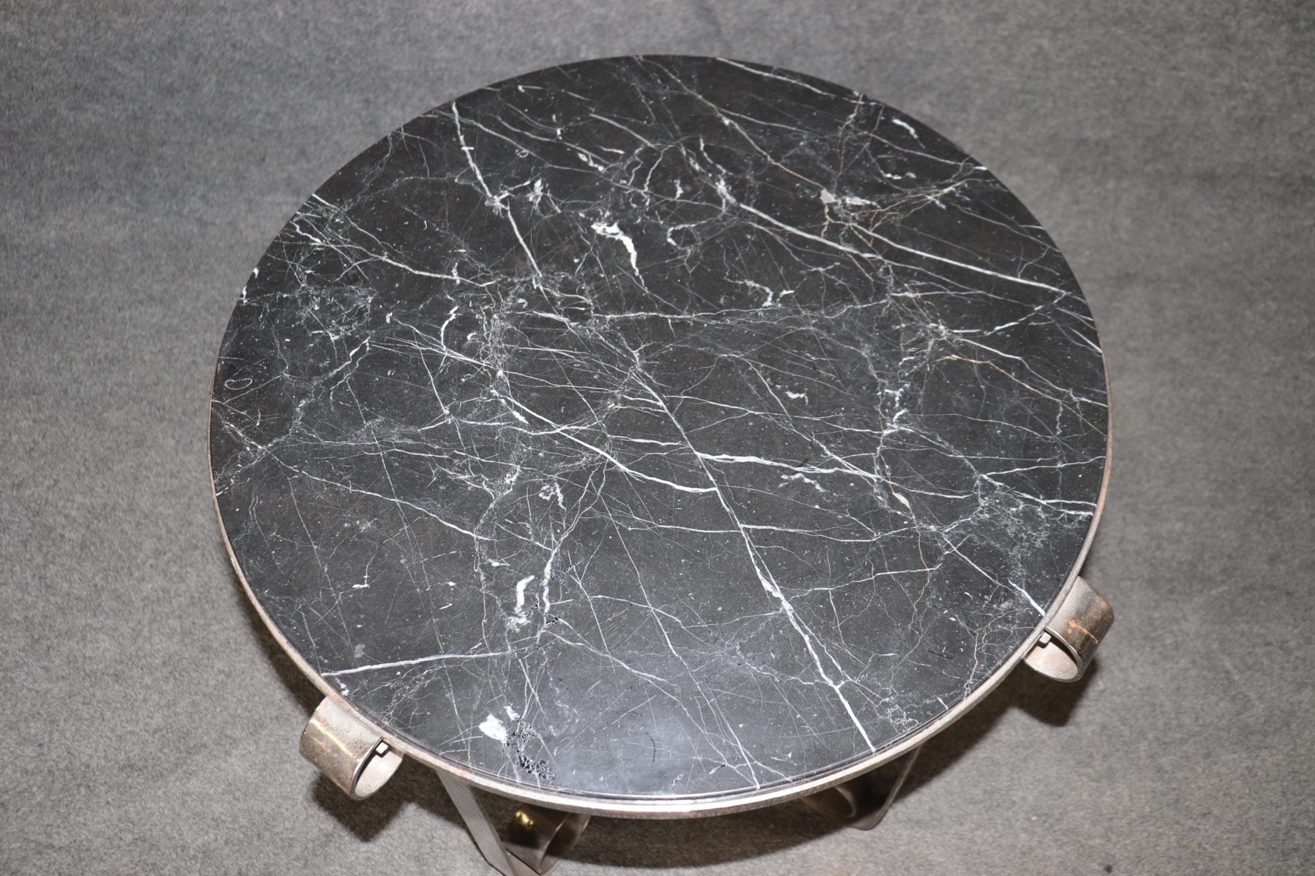Vintage French Art Deco Marble Top End Tables: Pair of Accent Tables - Image 4