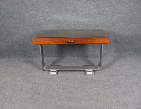 Vintage Art Deco Leather Top Desk: Ruhlmann Style Writing Table