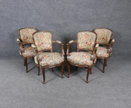 Set of 4 Antique French Louis XV Needlepoint Armchairs
