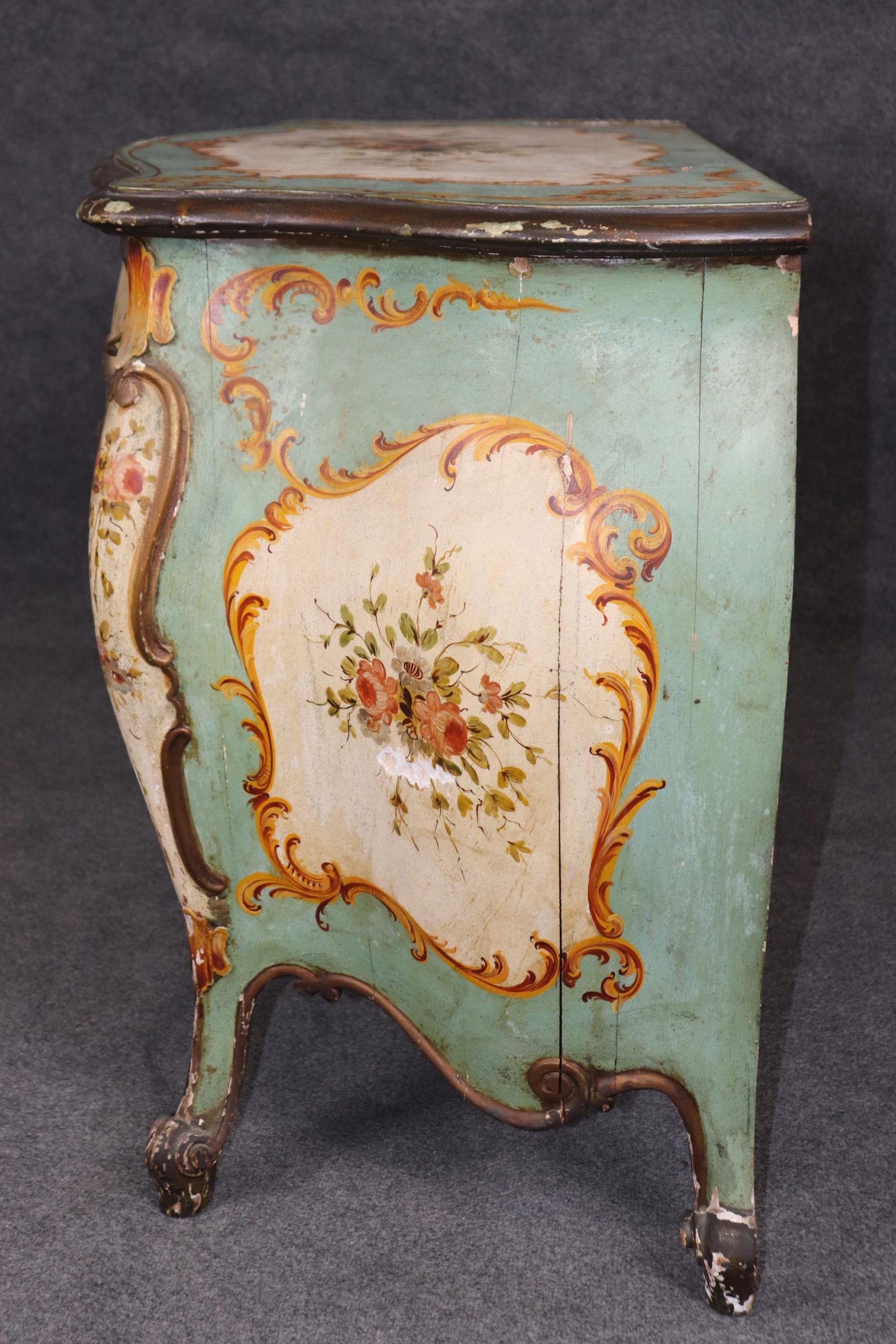 Antique 19th Century Venetian Bombe Commode: Painted Chest of Drawers - Image 3