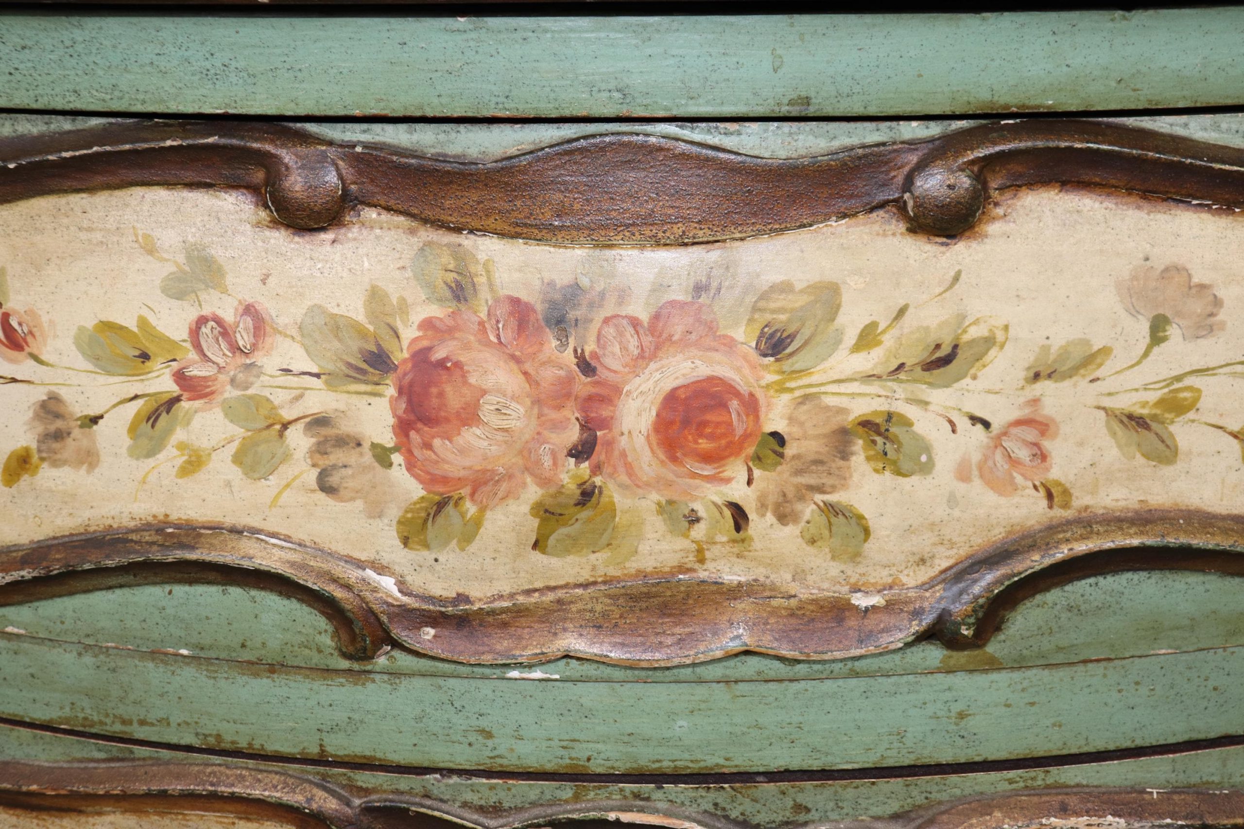 Antique 19th Century Venetian Bombe Commode: Painted Chest of Drawers - Image 9