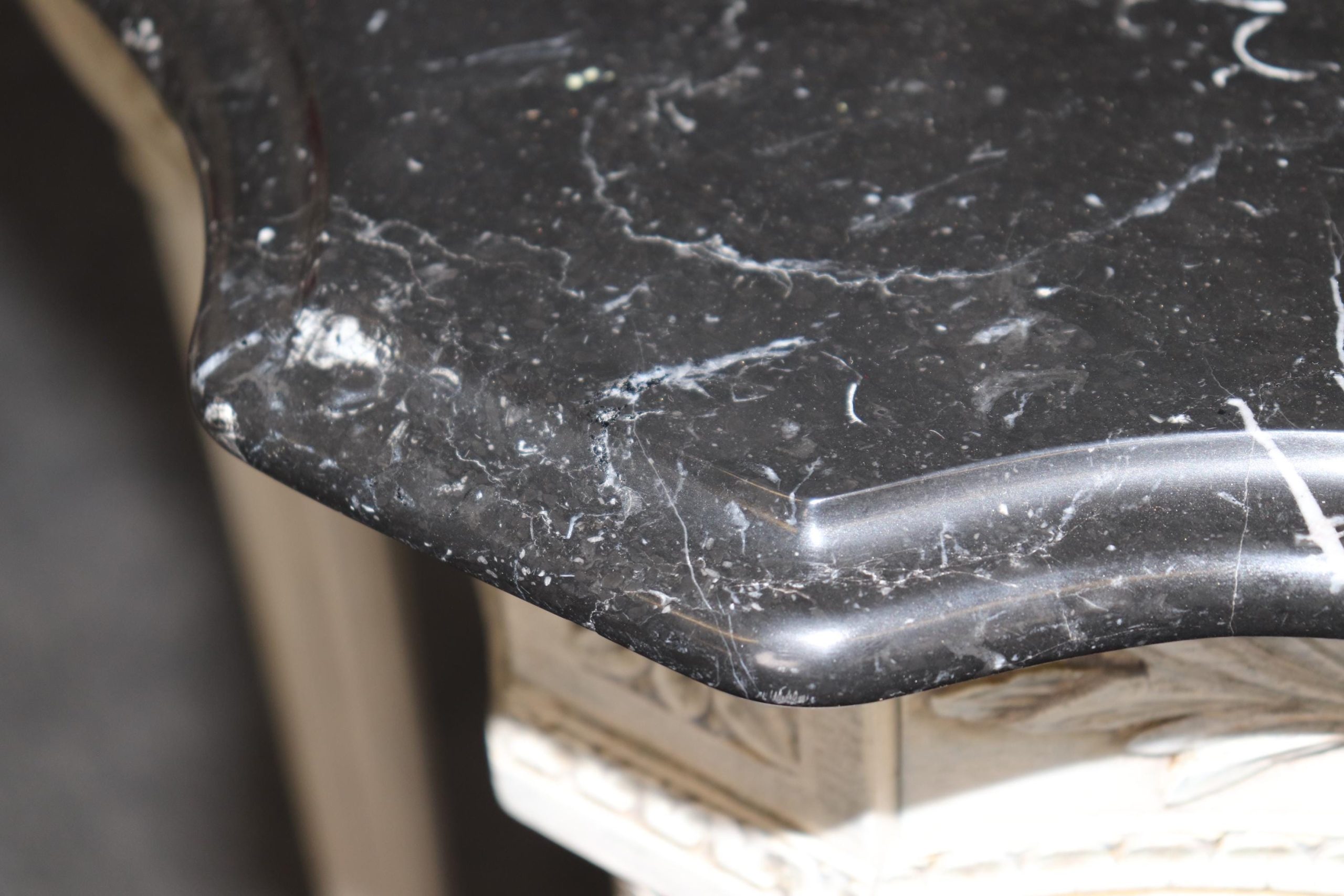 Mid Century Louis XVI Style Marble Top Console Tables - Distressed Painted Pair - Image 10