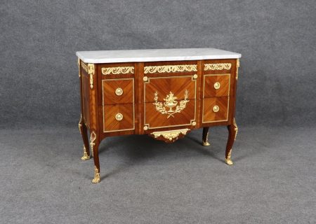 Antique French Louis XV Marble Top Commode - Ormolu Mounted Chest