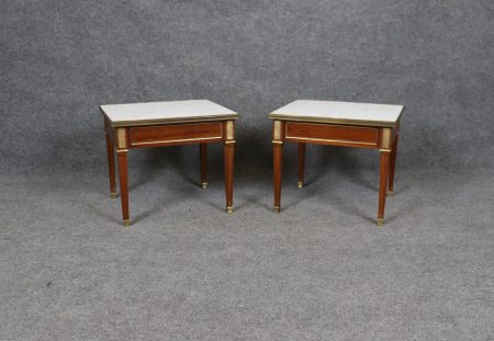 Antique French Louis XVI Style Marble Top End Tables - Maison Jansen Pair