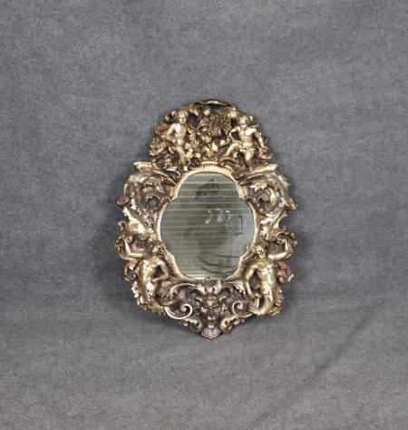 Vintage Italian Rococo Silver Gilt Figural Wall Mirror