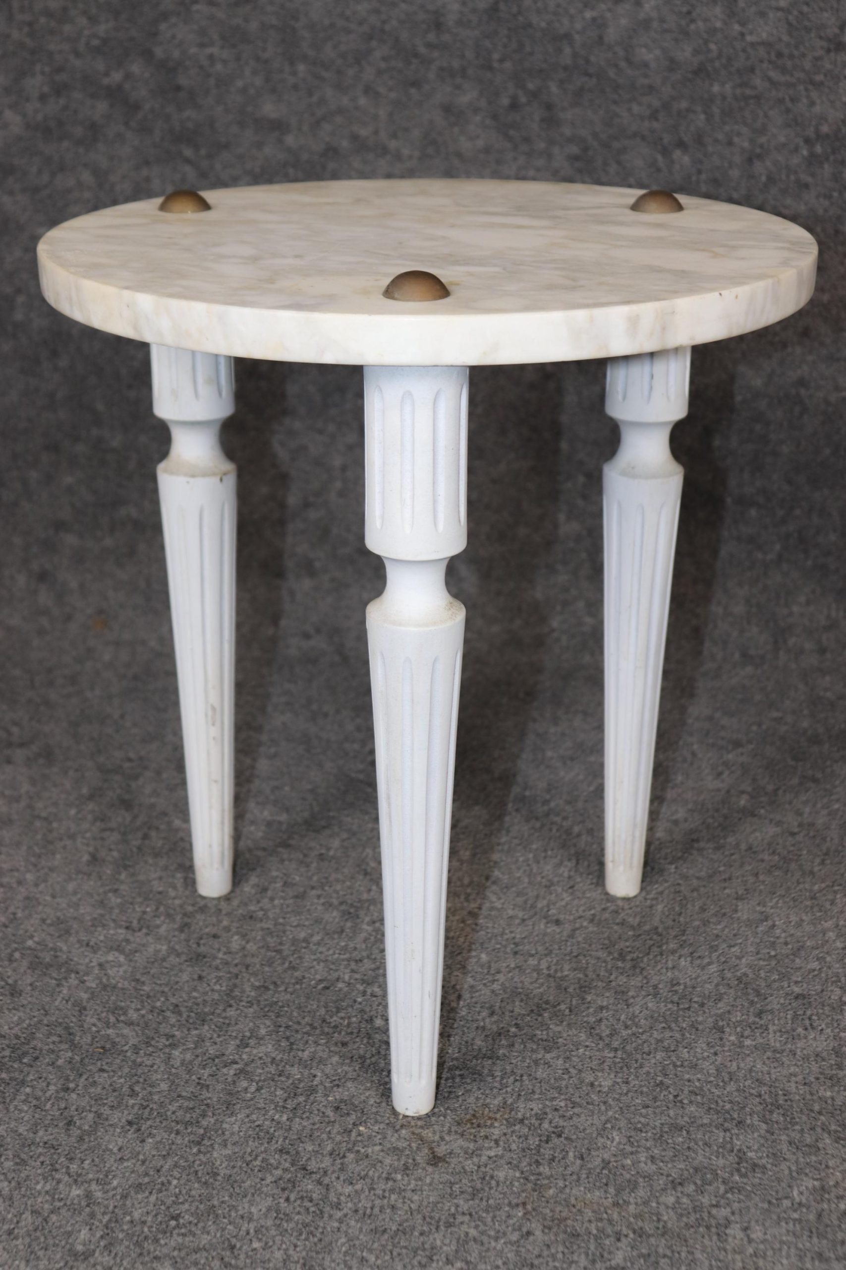 Vintage Italian Louis XVI Style Marble Top End Tables: White Accent Tables - Image 5