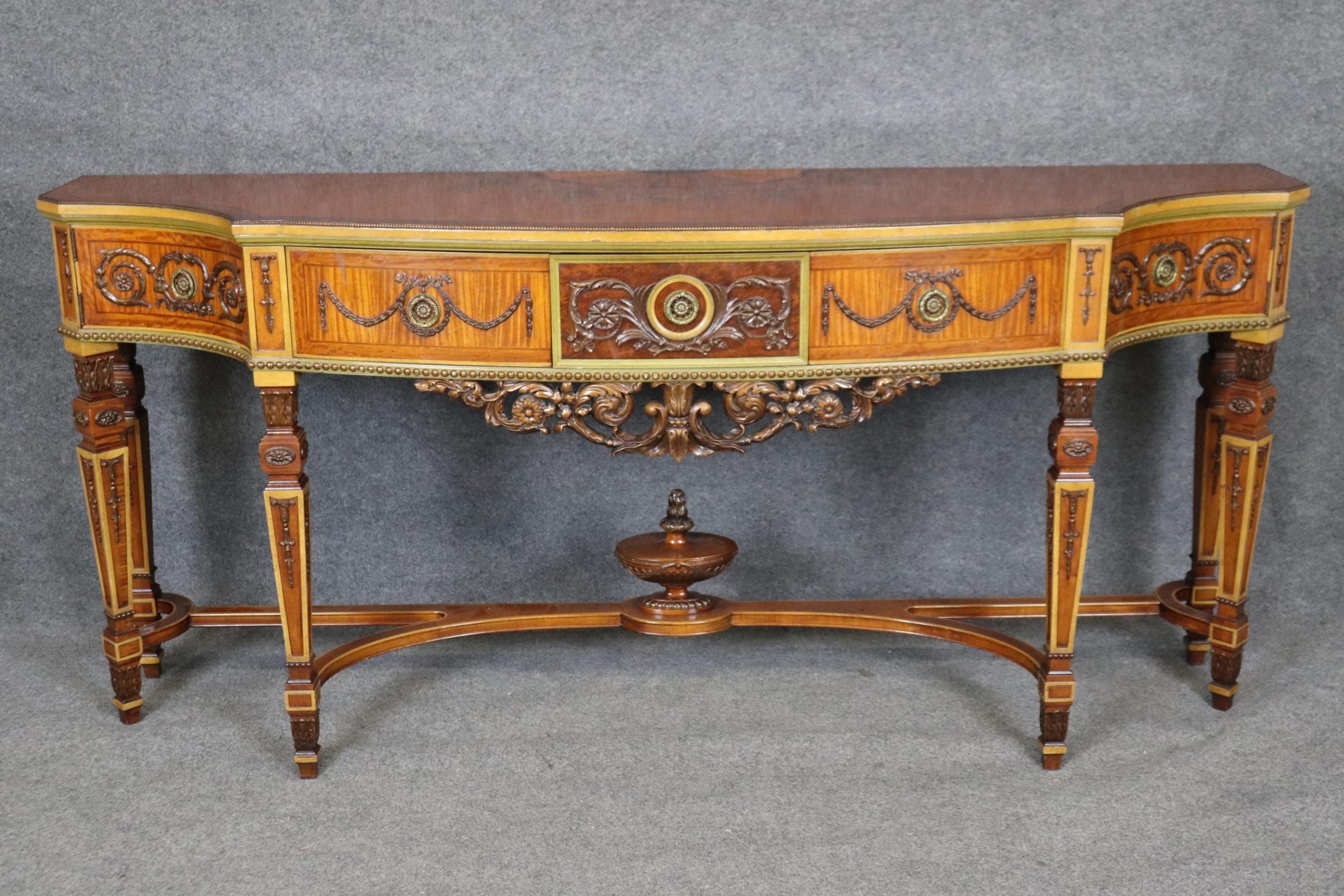 Vintage Adams Style Inlaid Console Table: Painted Satinwood Server - Image 2