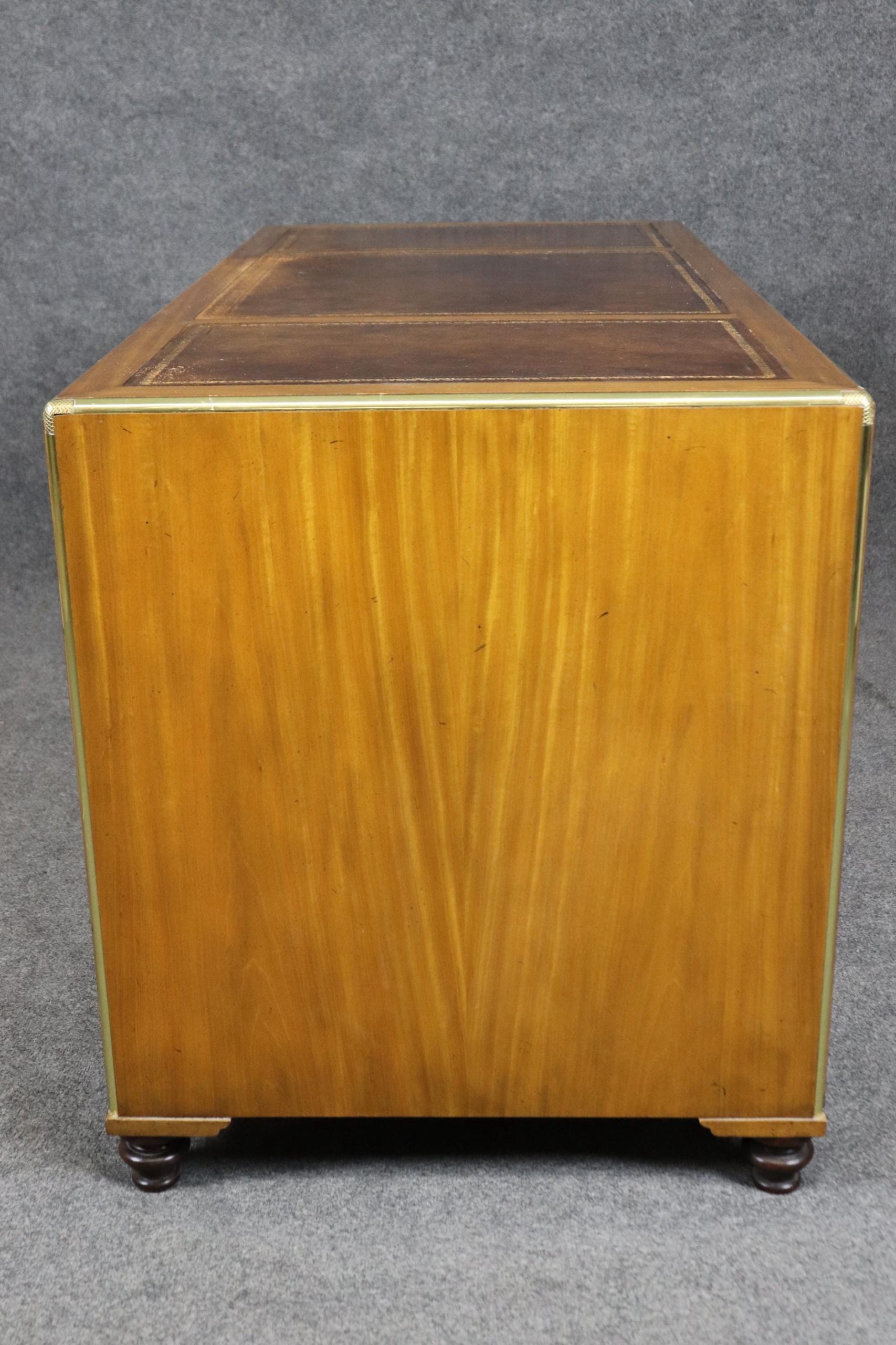 Vintage Baker Furniture Campaign Style Leather Top Desk - Image 2