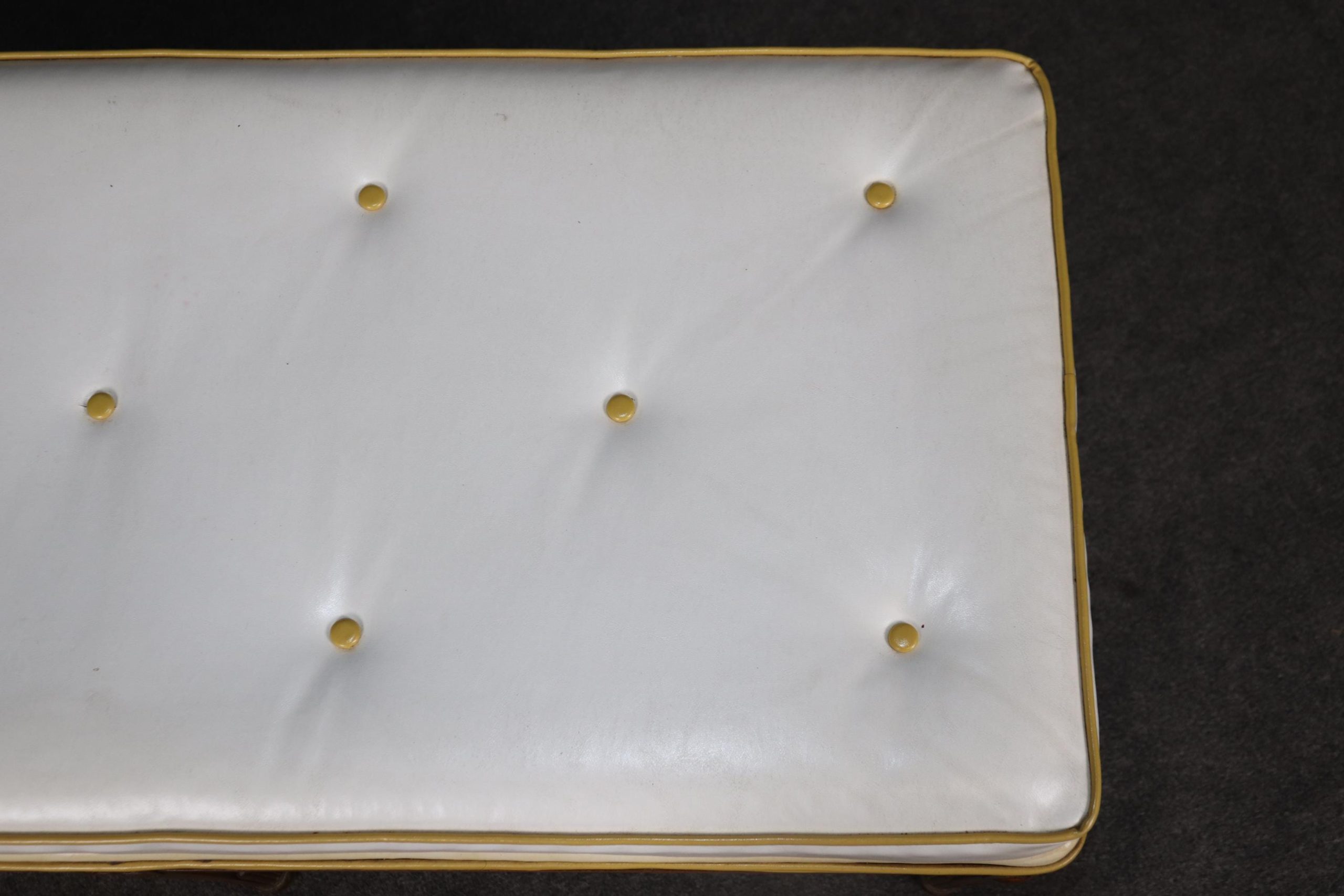 Vintage French Louis XVI Style Tufted Bench: Upholstered Window Seat - Image 10