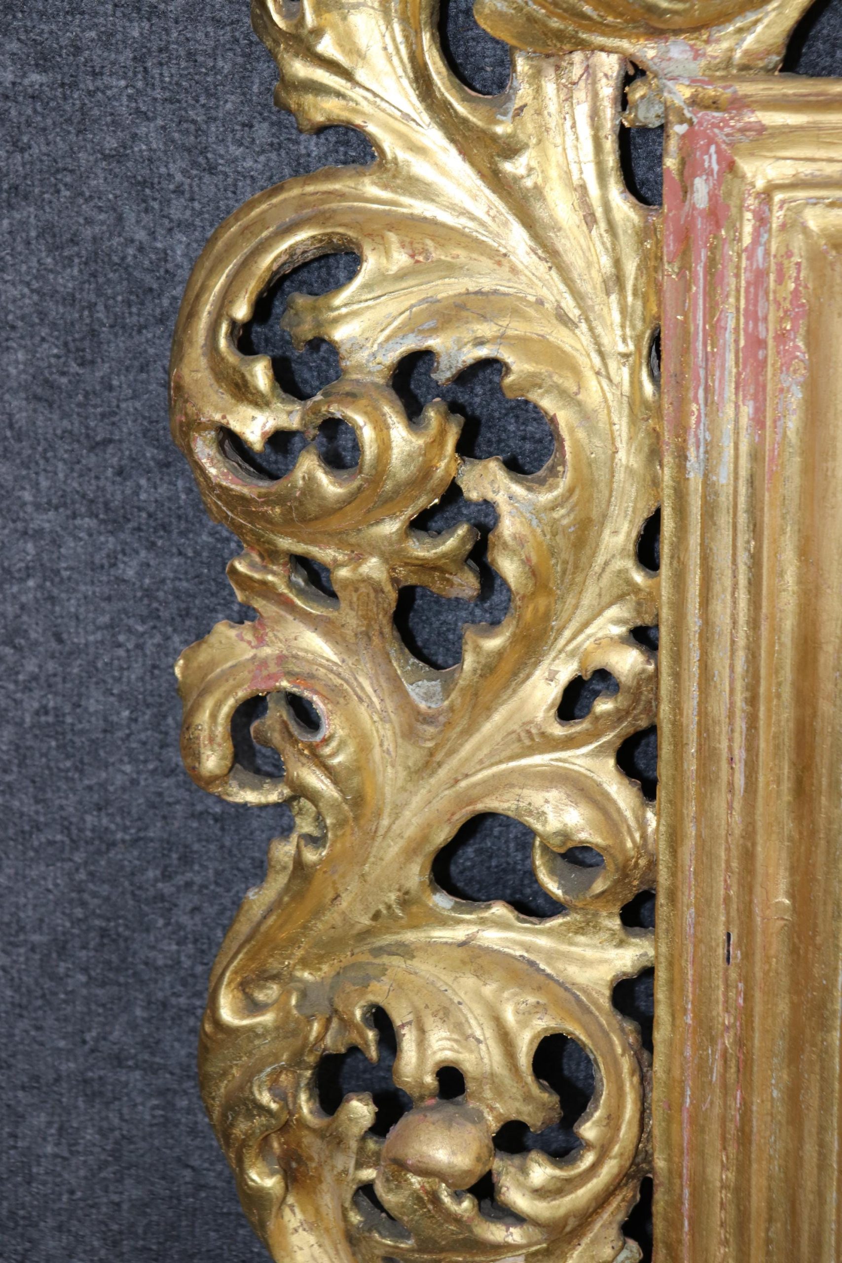 Antique Italian Gold Gilt Mirrors: Etched Glass Panel Pair - Image 8