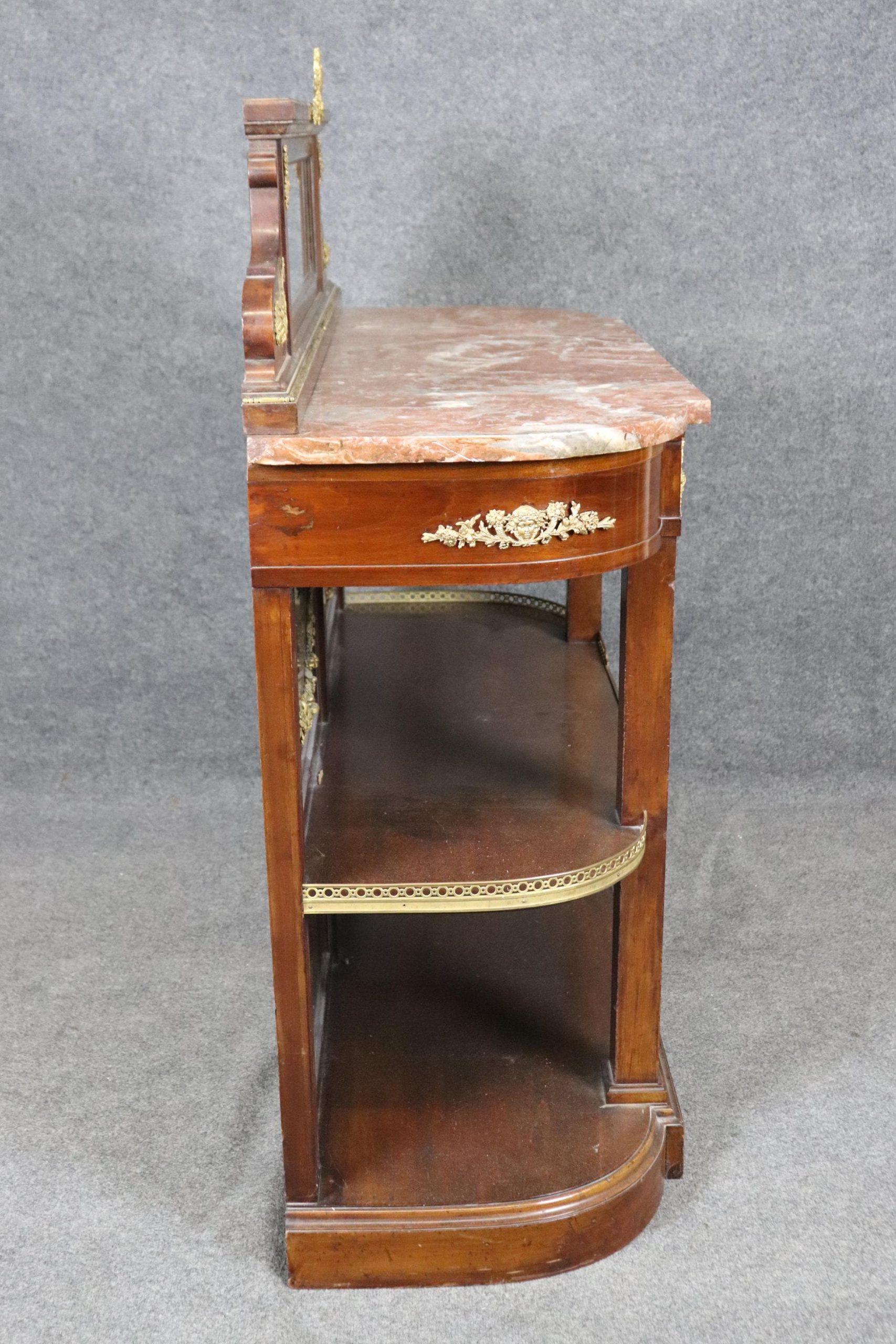 Antique French Louis XVI Style Marble Top Server with Bronze Ormolu - Image 3