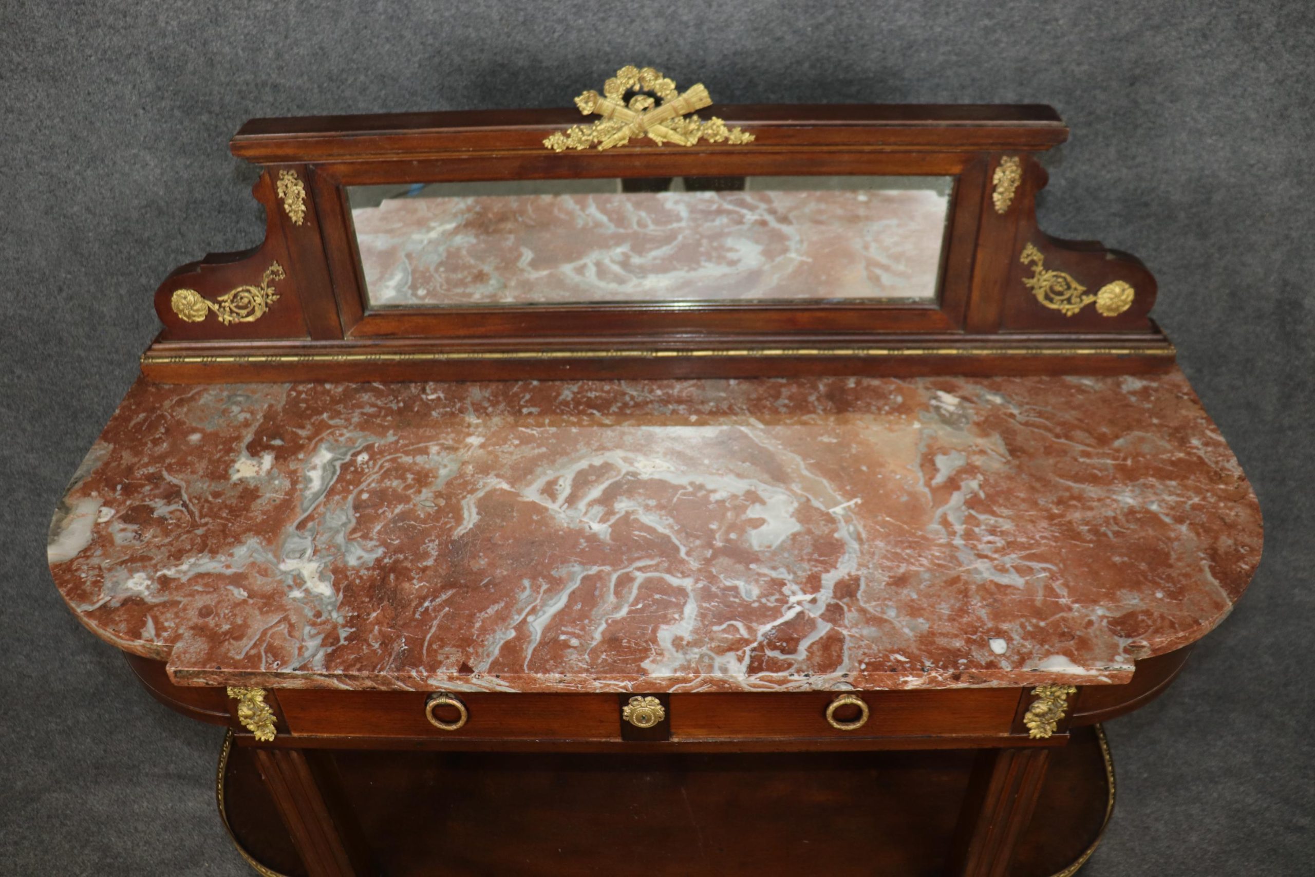 Antique French Louis XVI Style Marble Top Server with Bronze Ormolu - Image 5
