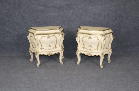 Pair Vintage Louis XV Style Nightstands: Painted Accent Tables