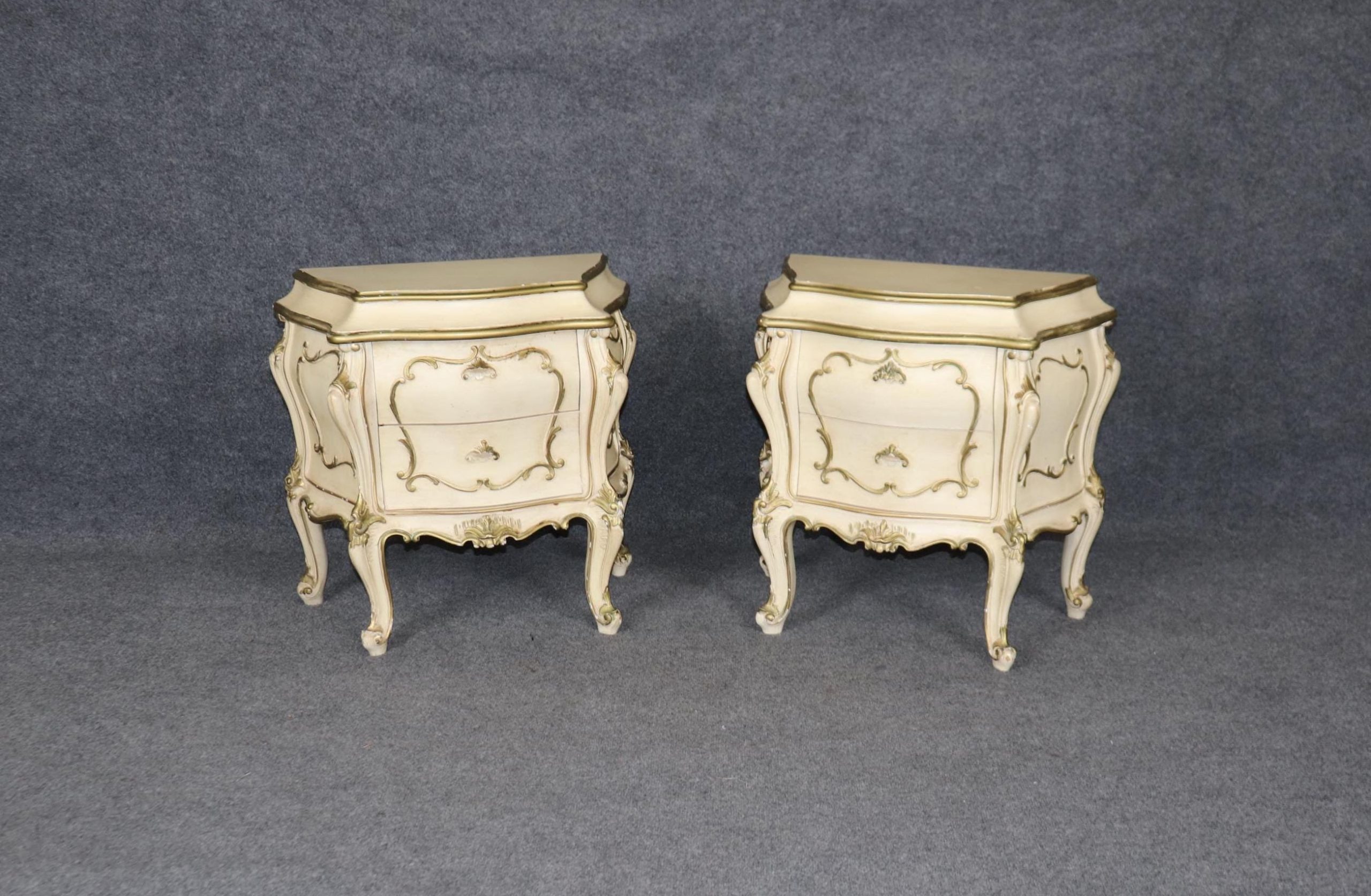 Pair Vintage Louis XV Style Nightstands: Painted Accent Tables