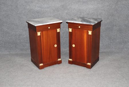 Pair of Vintage French Empire Marble Top Bronze Nightstands