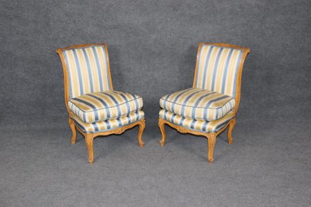 Vintage Louis XV Style Carved Chairs: Striped Upholstery Pair