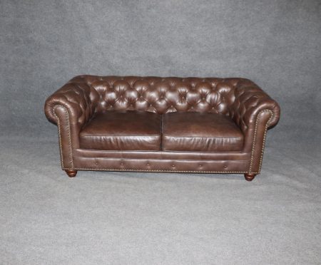 Vintage Brown Tufted Leather Chesterfield Loveseat - MCM Living Room Furniture