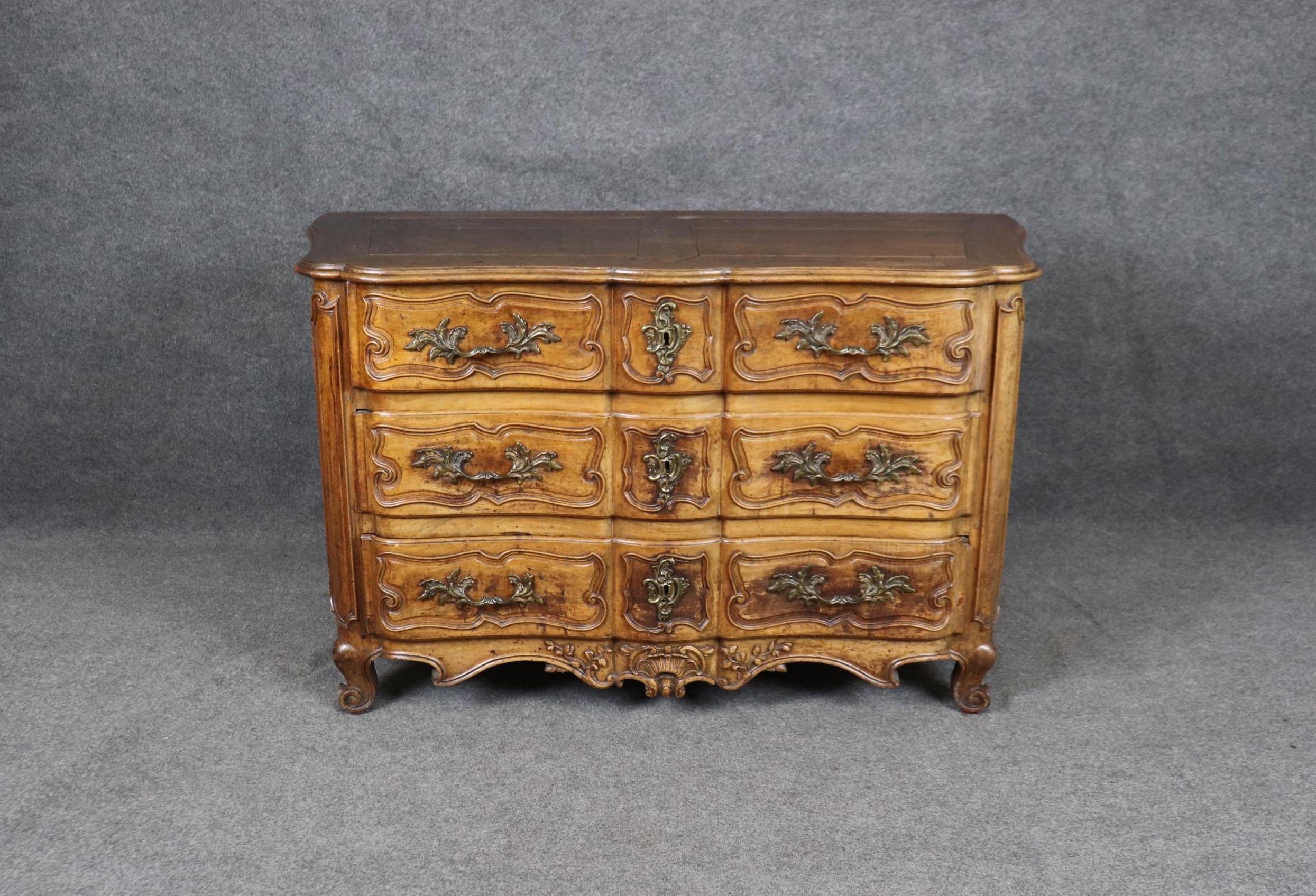 Antique French Louis XV Style Commode: 18th Century Walnut Chest of Drawers