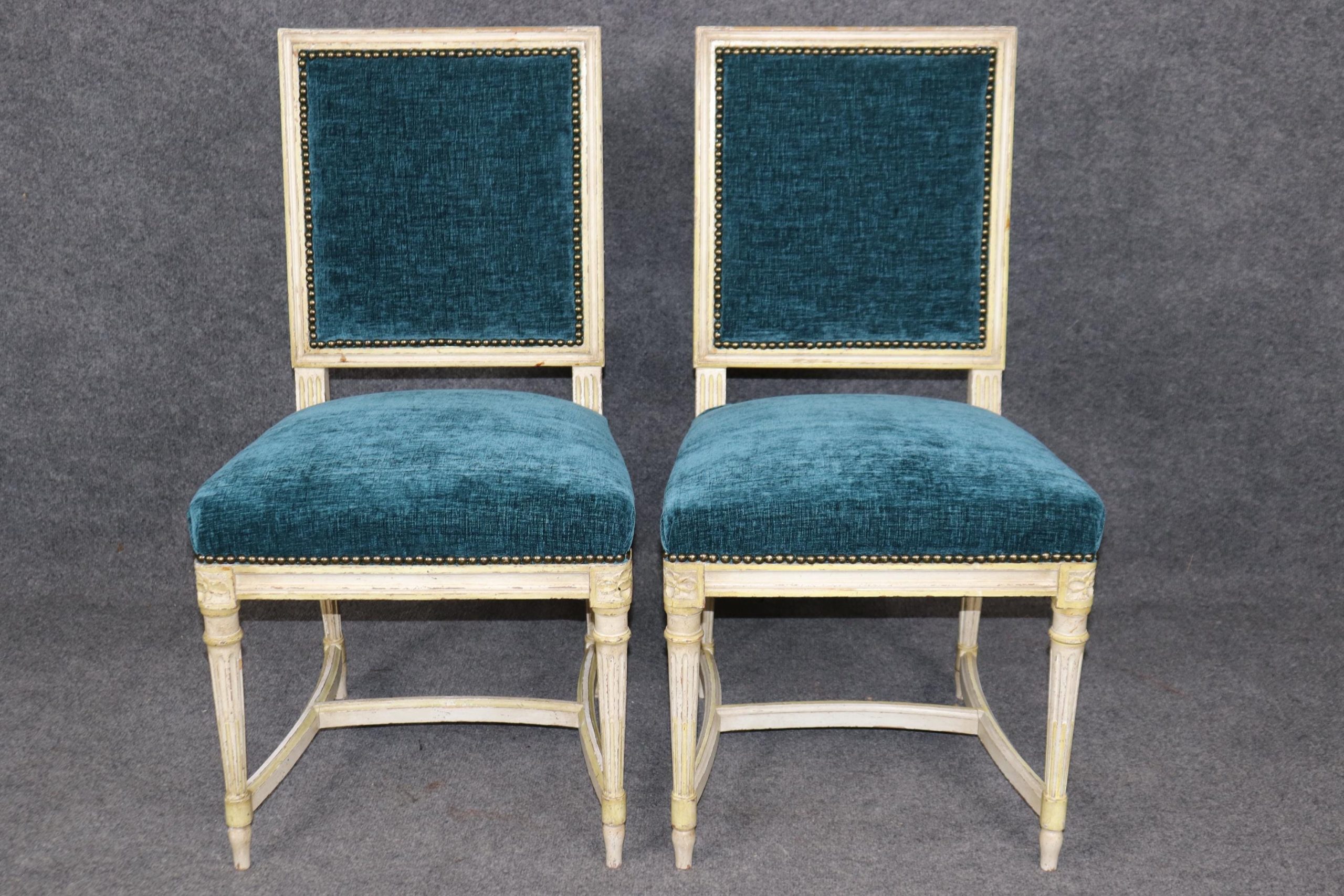 Pair of French Louis XVI Style Distressed Painted Accent Chairs - Image 2