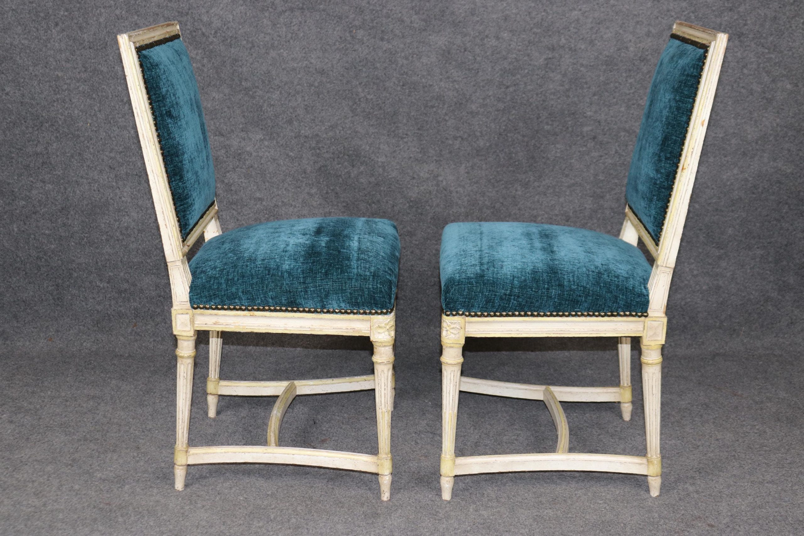 Pair of French Louis XVI Style Distressed Painted Accent Chairs - Image 3