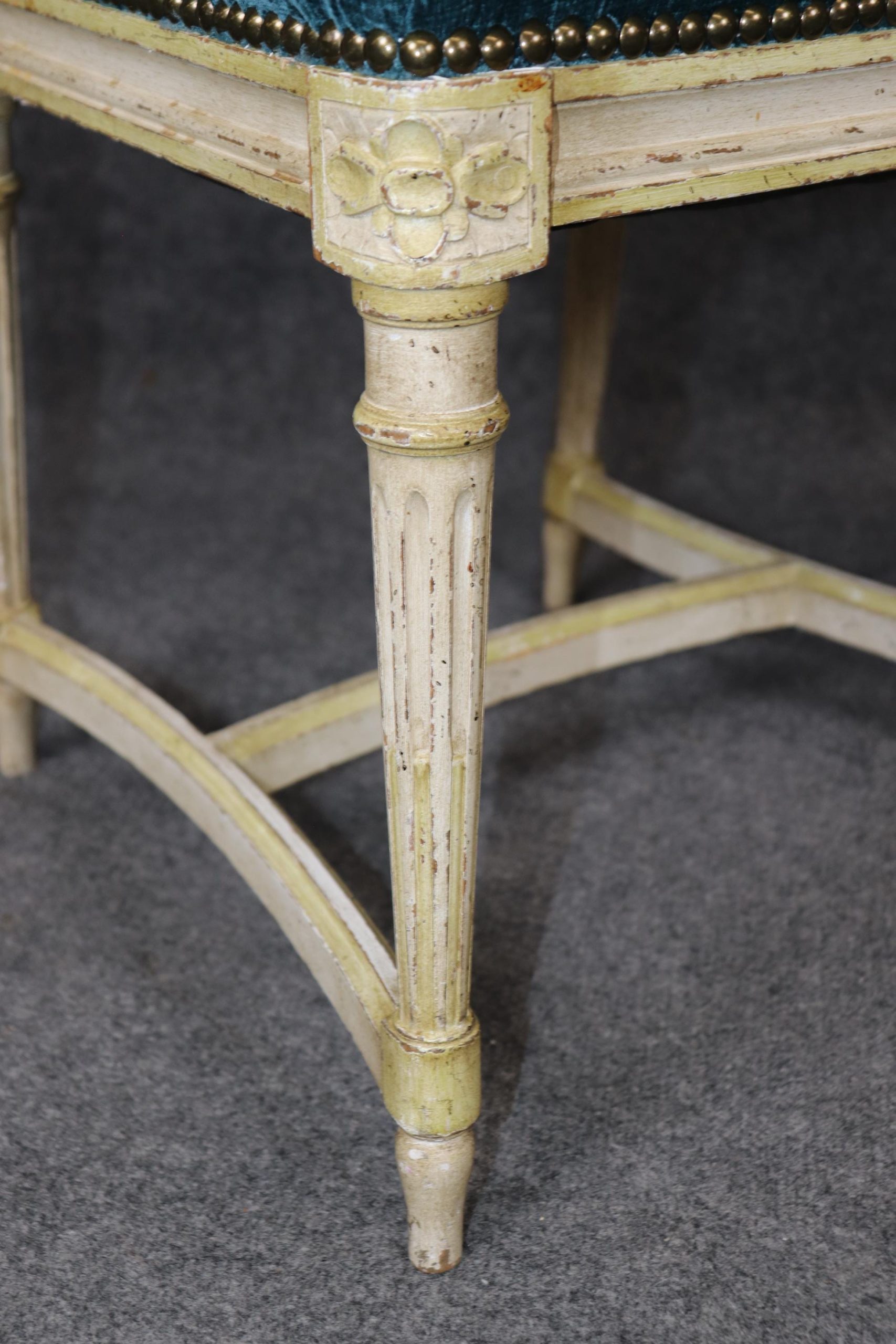 Pair of French Louis XVI Style Distressed Painted Accent Chairs - Image 6