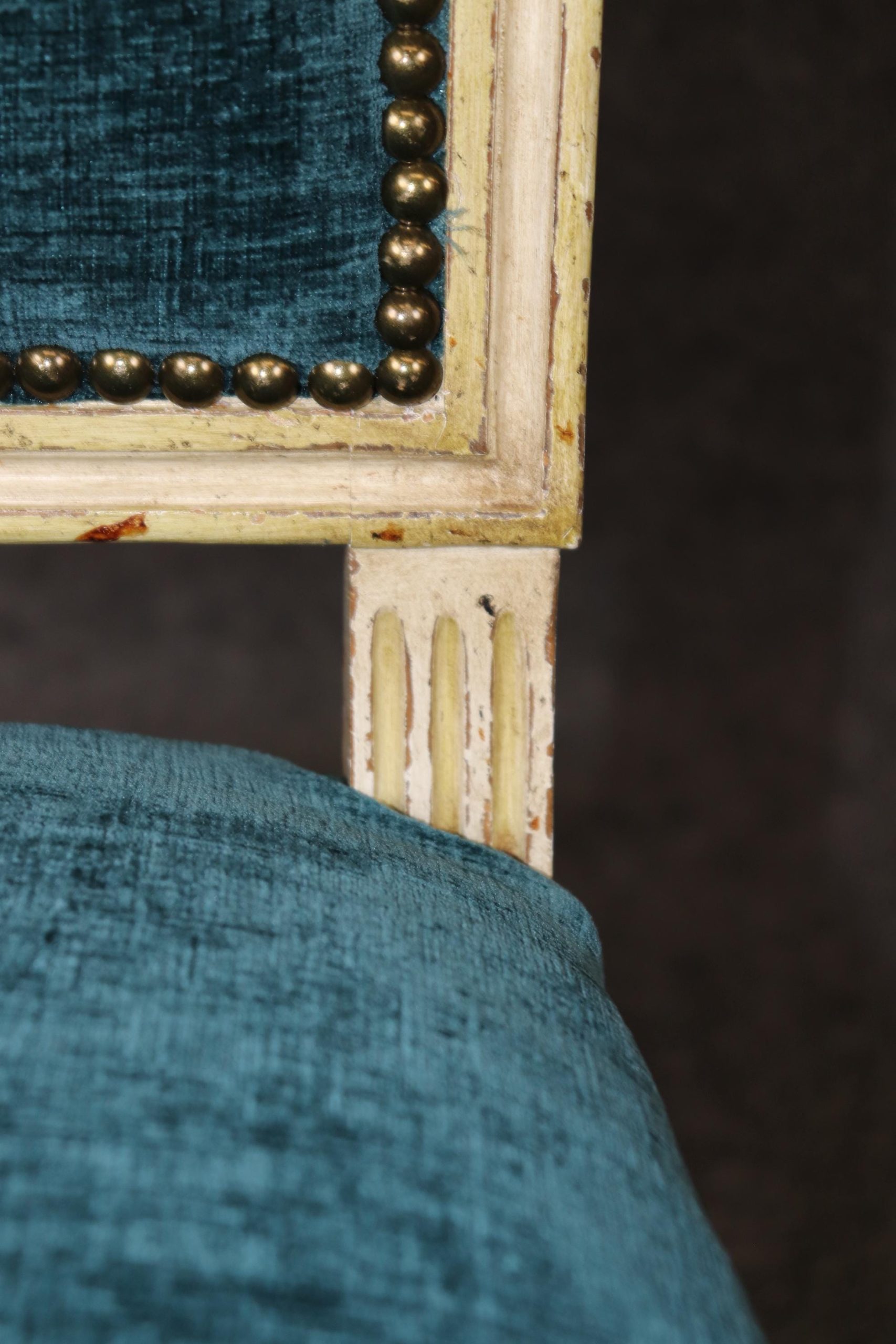 Pair of French Louis XVI Style Distressed Painted Accent Chairs - Image 9