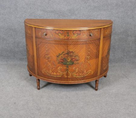 Vintage Adams Style Paint Decorated Demilune Commode, 1940s Cabinet