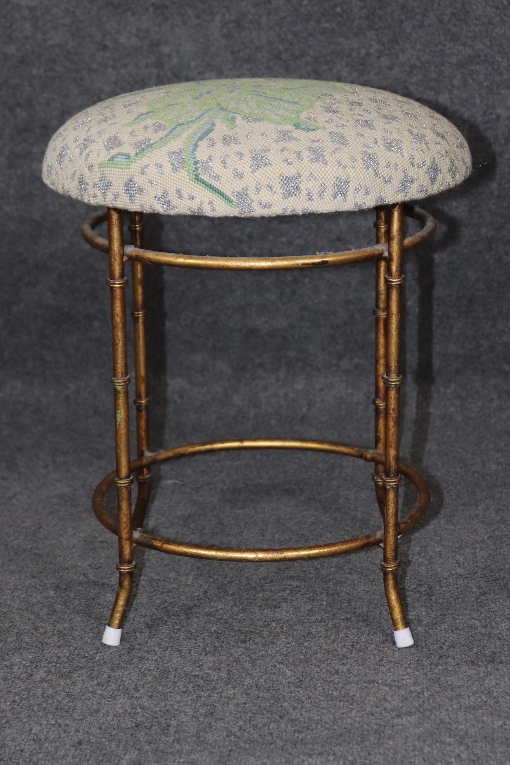 MCM Gilt Needlepoint Bench: Petite Maison Bagues Style Footstool - Image 2